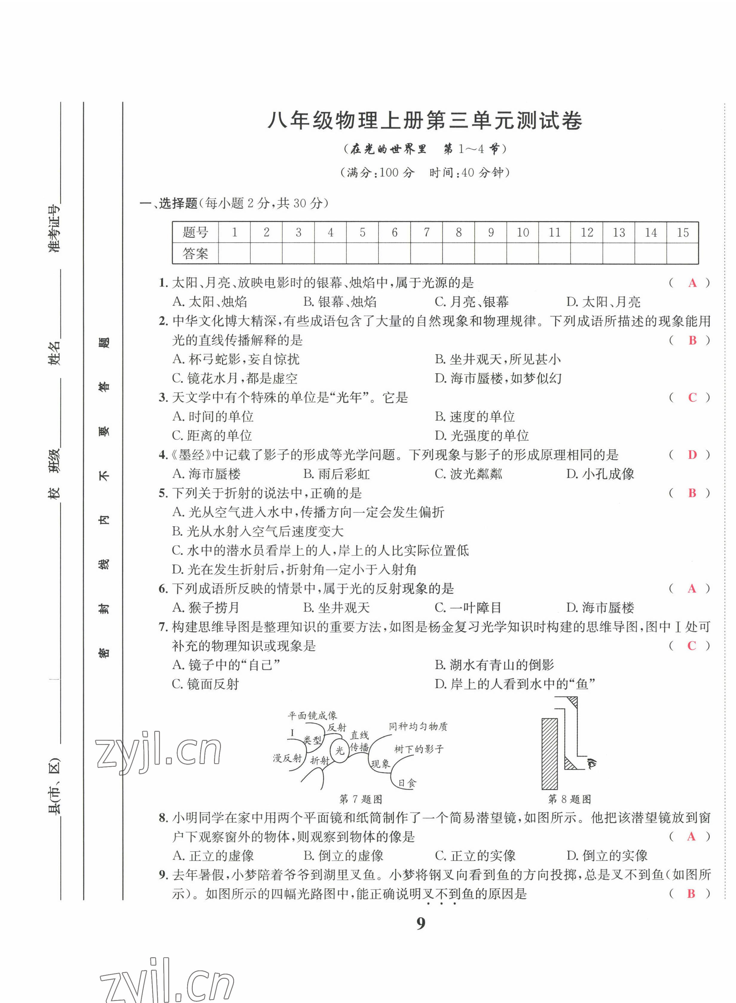 2022年驕子1號(hào)八年級(jí)物理上冊(cè)教科版 參考答案第26頁(yè)