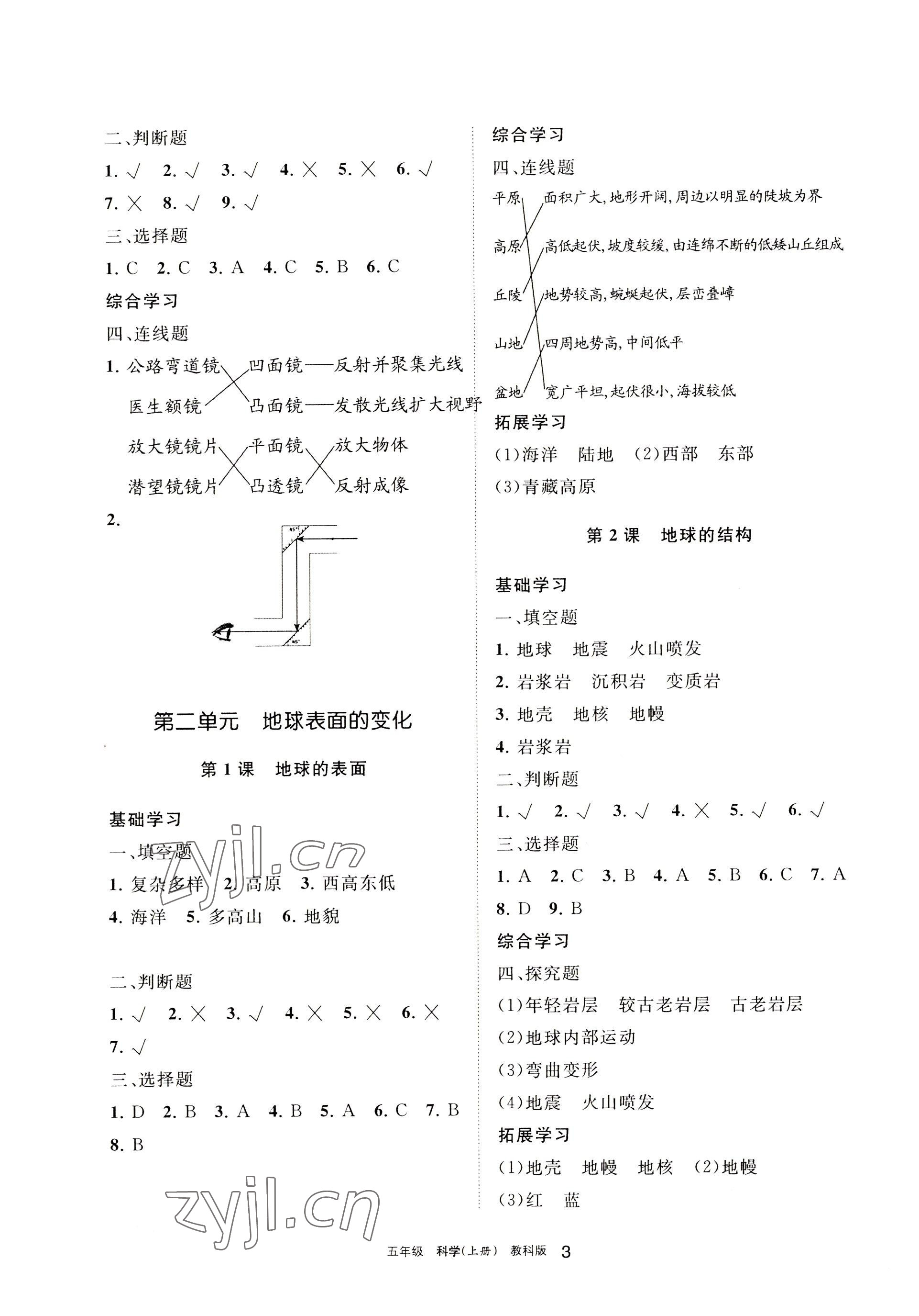 2022年學(xué)習(xí)之友五年級(jí)科學(xué)上冊(cè)教科版 參考答案第3頁(yè)