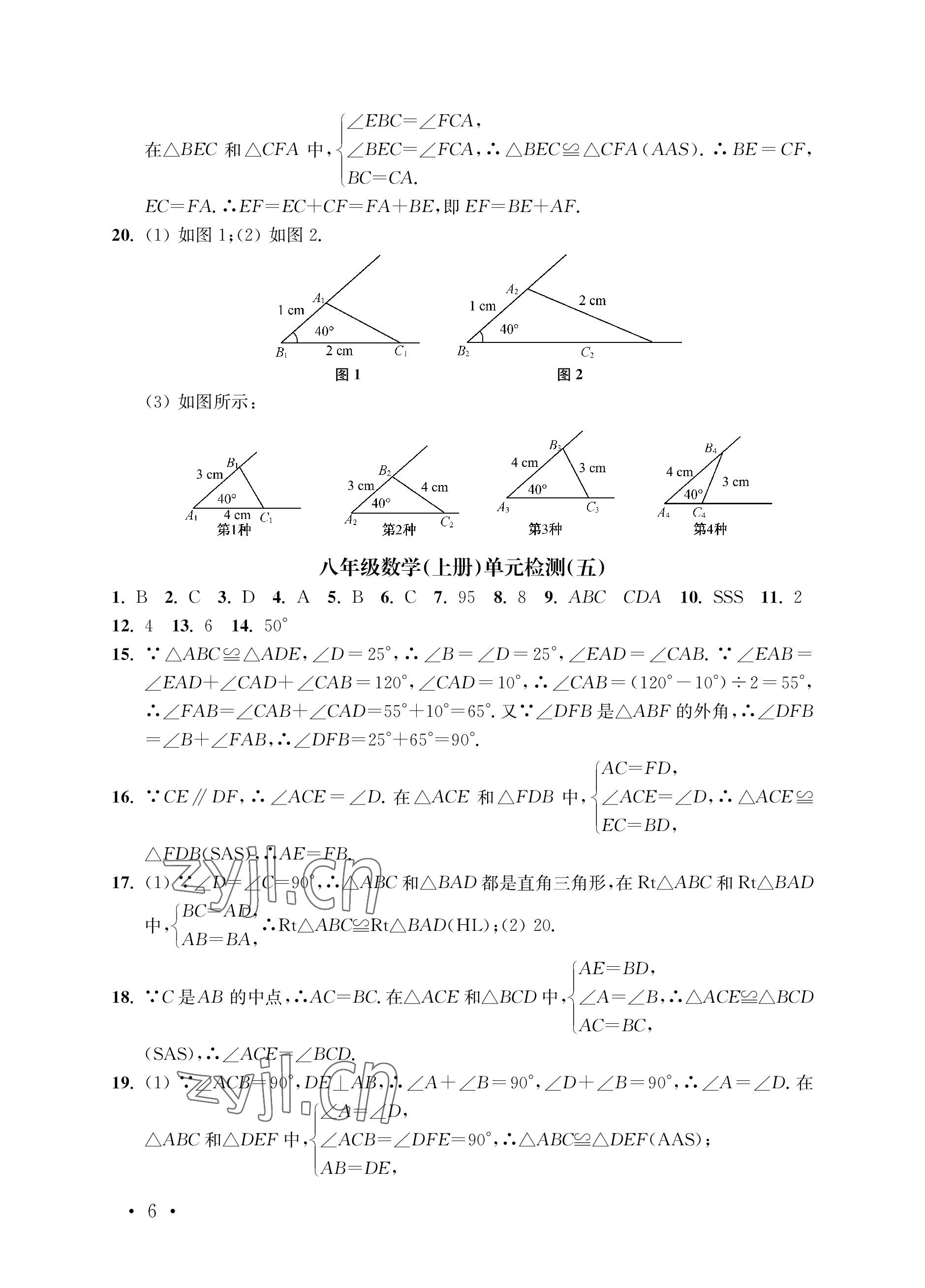 2022年創(chuàng)新優(yōu)化訓(xùn)練單元測試卷八年級數(shù)學(xué)上冊蘇科版 參考答案第6頁