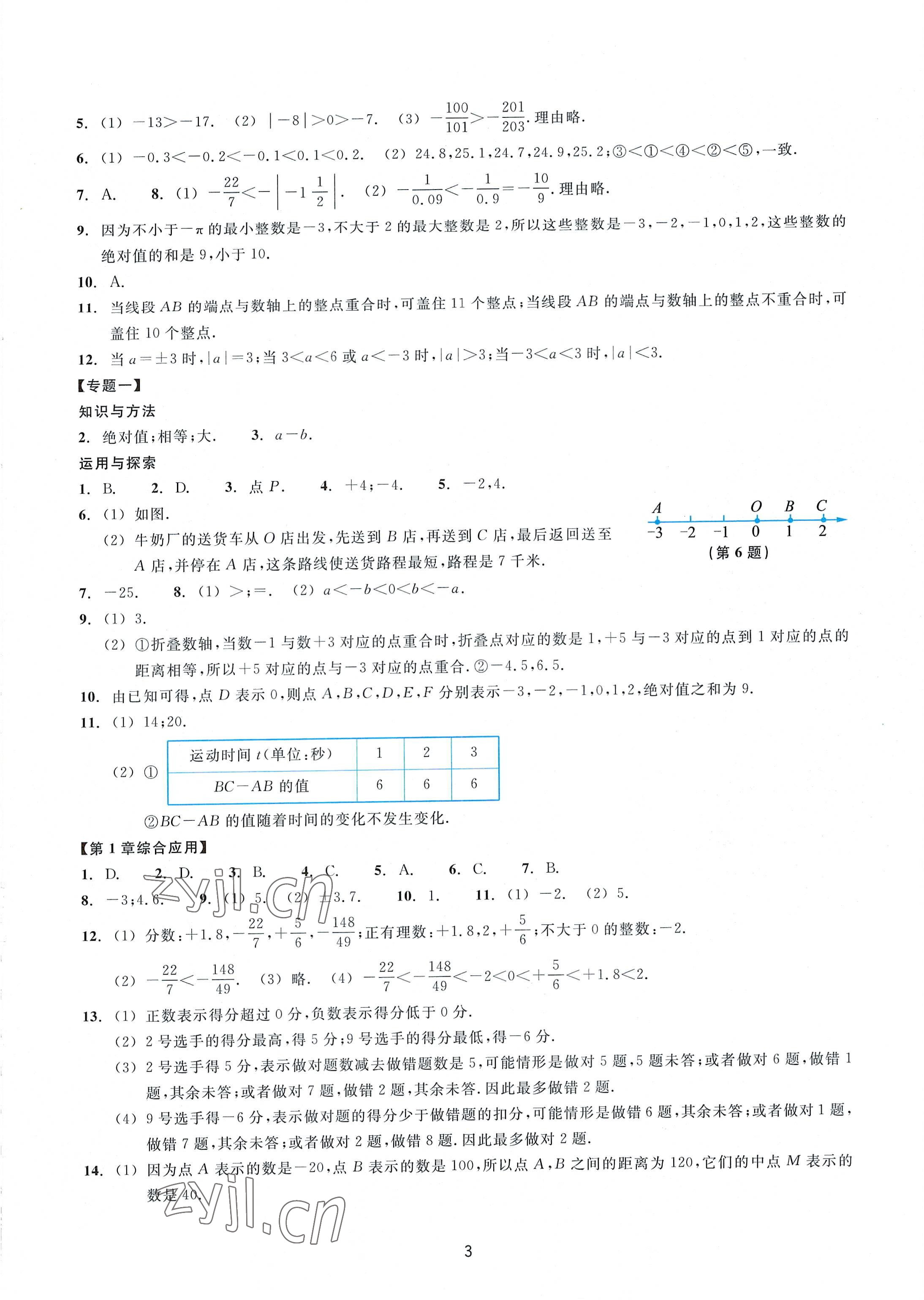 2022年學(xué)能評價七年級數(shù)學(xué)上冊浙教版 參考答案第3頁