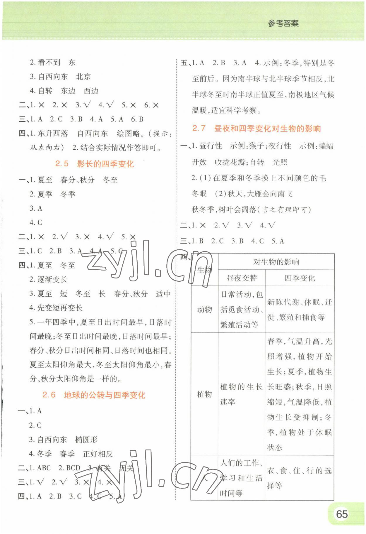 2022年黃岡同步練一日一練六年級科學上冊教科版 參考答案第3頁