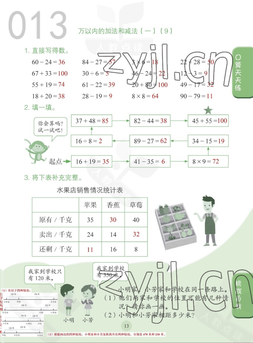 2022年同步口算練習(xí)冊(cè)三年級(jí)數(shù)學(xué)上冊(cè)人教版 第13頁