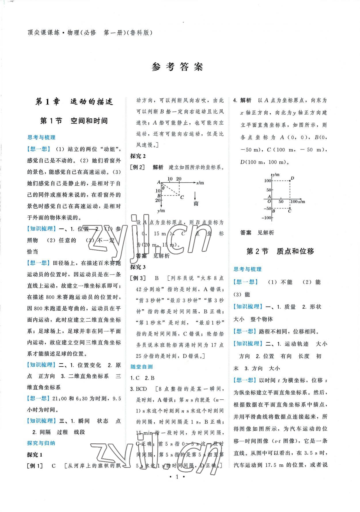 2022年頂尖課課練高中物理必修第一冊人教版 參考答案第1頁