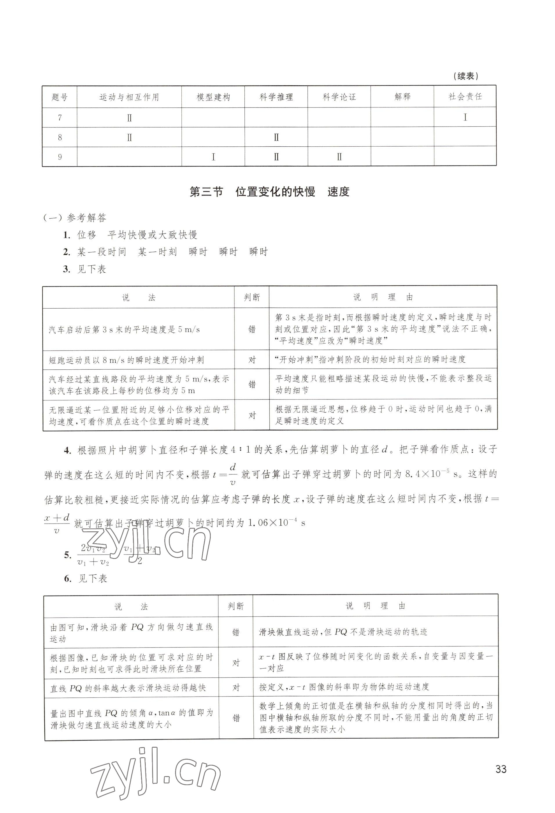 2022年教材課本高中物理必修第一冊滬教版 參考答案第33頁