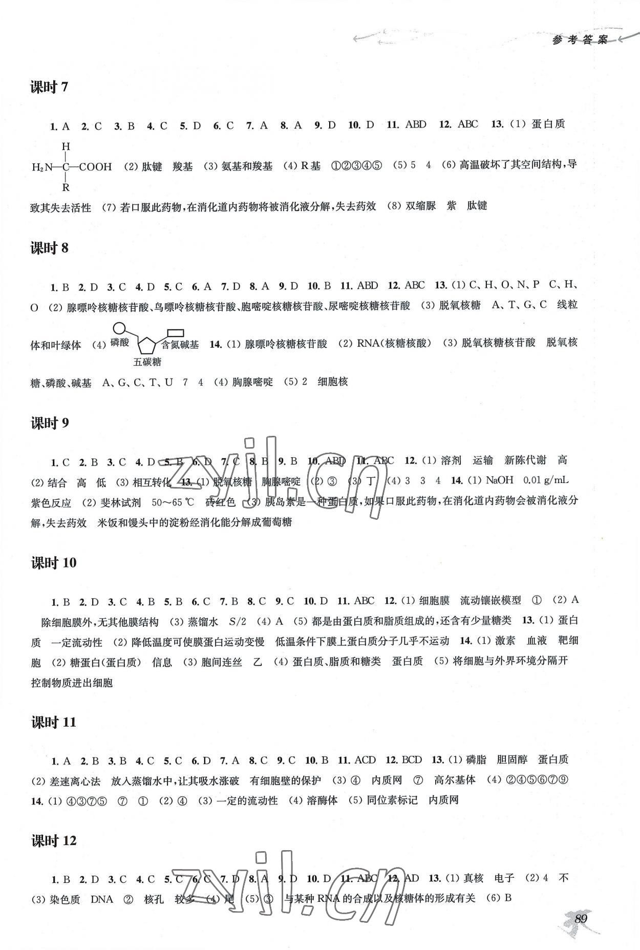 2022年補(bǔ)充習(xí)題江蘇高中生物必修1人教版 參考答案第2頁(yè)