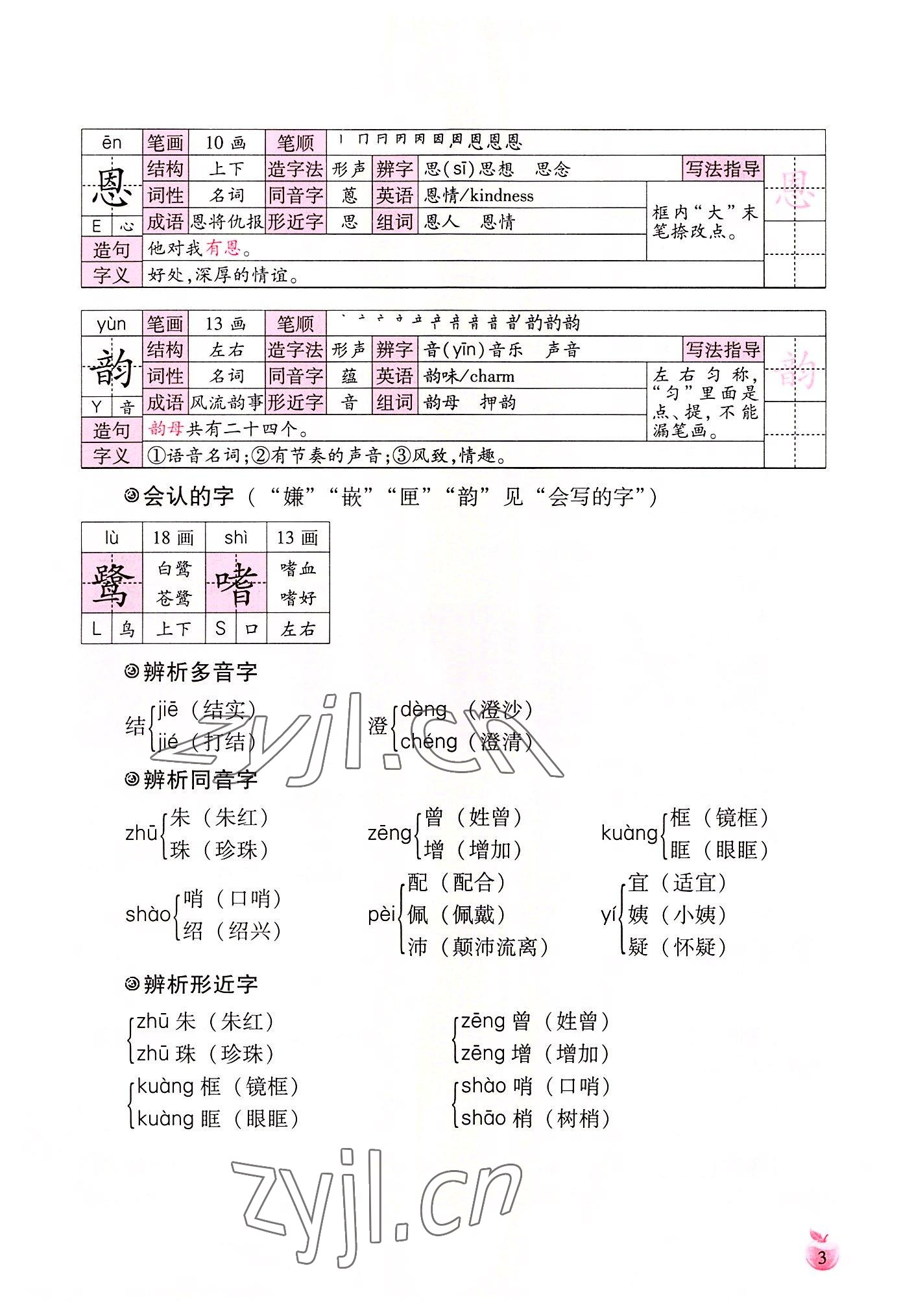 2022年小学生词语手册云南教育出版社五年级语文上册人教版 参考答案第3页