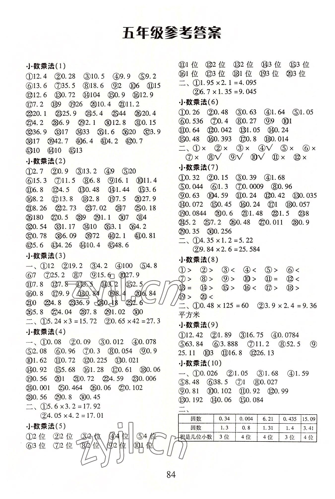 2022年每日10分钟口算心算速算天天练五年级数学上册人教版 第1页