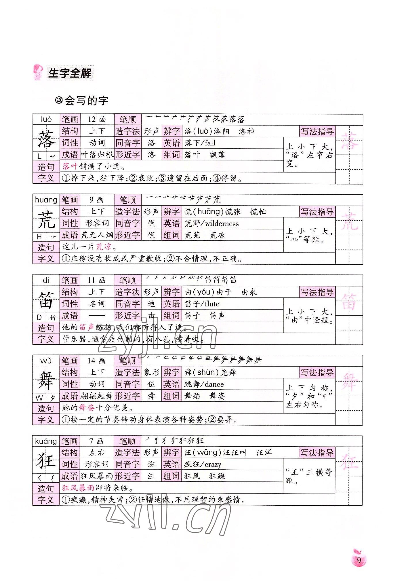 2022年小學(xué)生詞語手冊(cè)云南教育出版社三年級(jí)語文上冊(cè)人教版 參考答案第9頁