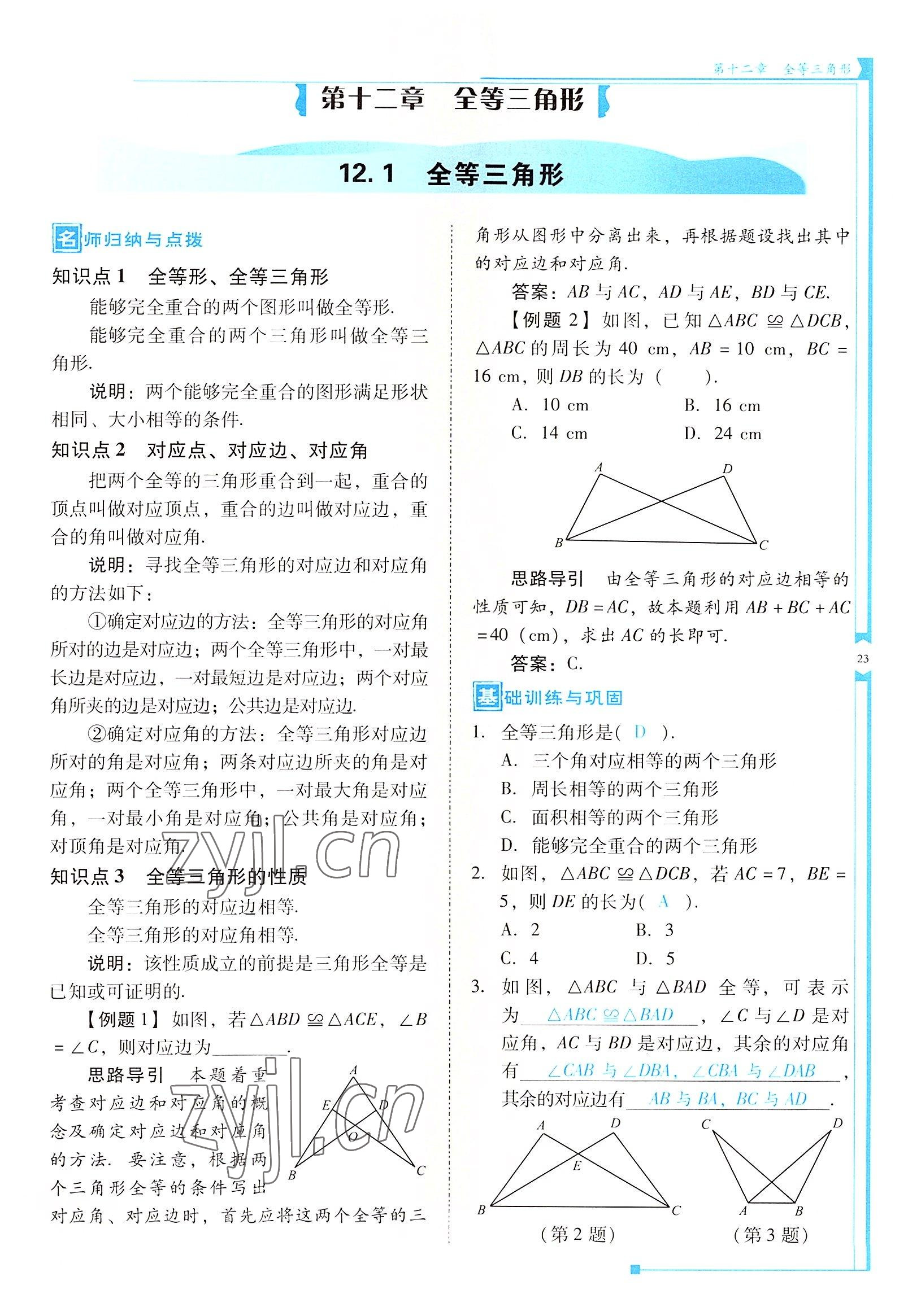 2022年云南省標準教輔優(yōu)佳學案八年級數(shù)學上冊人教版 參考答案第23頁