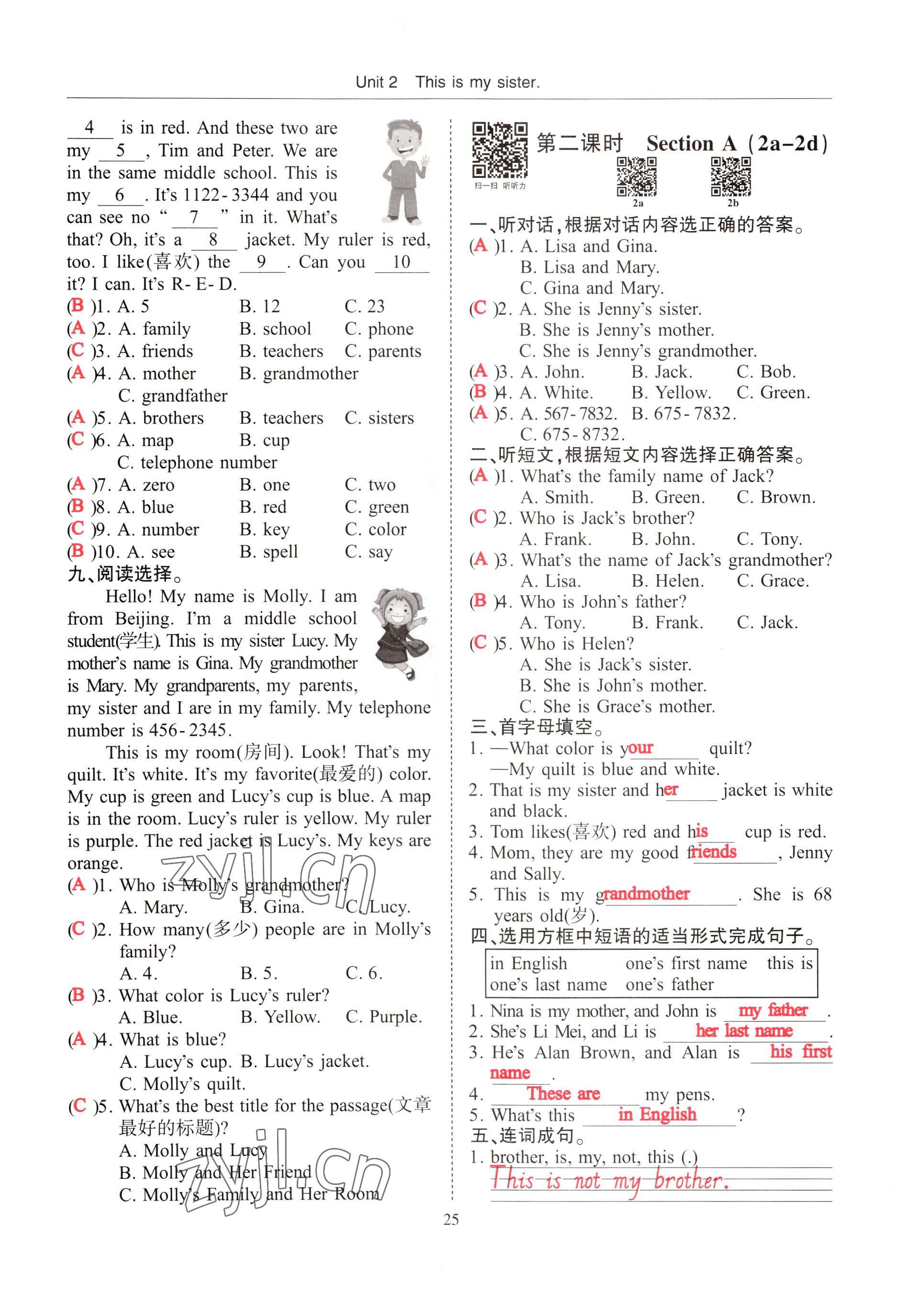 2022年指南针高分必备七年级英语上册人教版 参考答案第25页