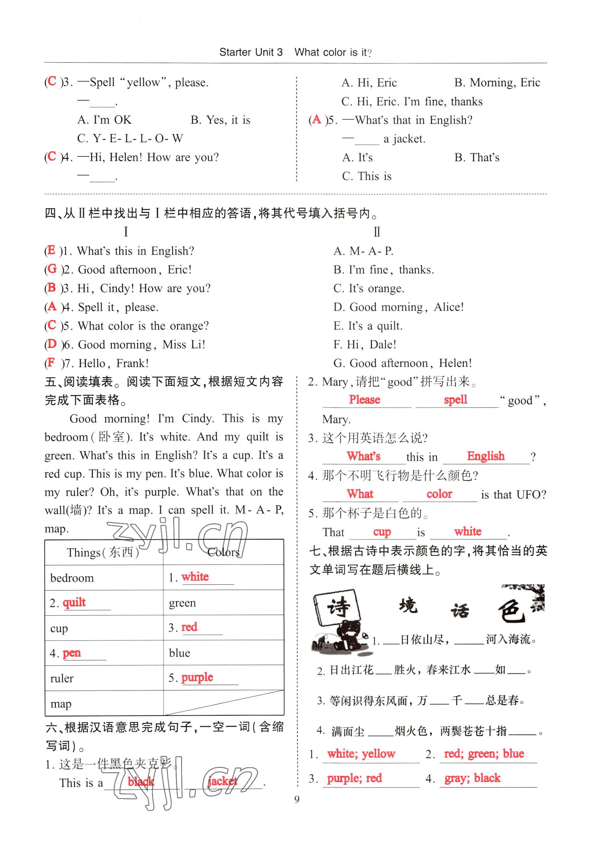 2022年指南针高分必备七年级英语上册人教版 参考答案第9页