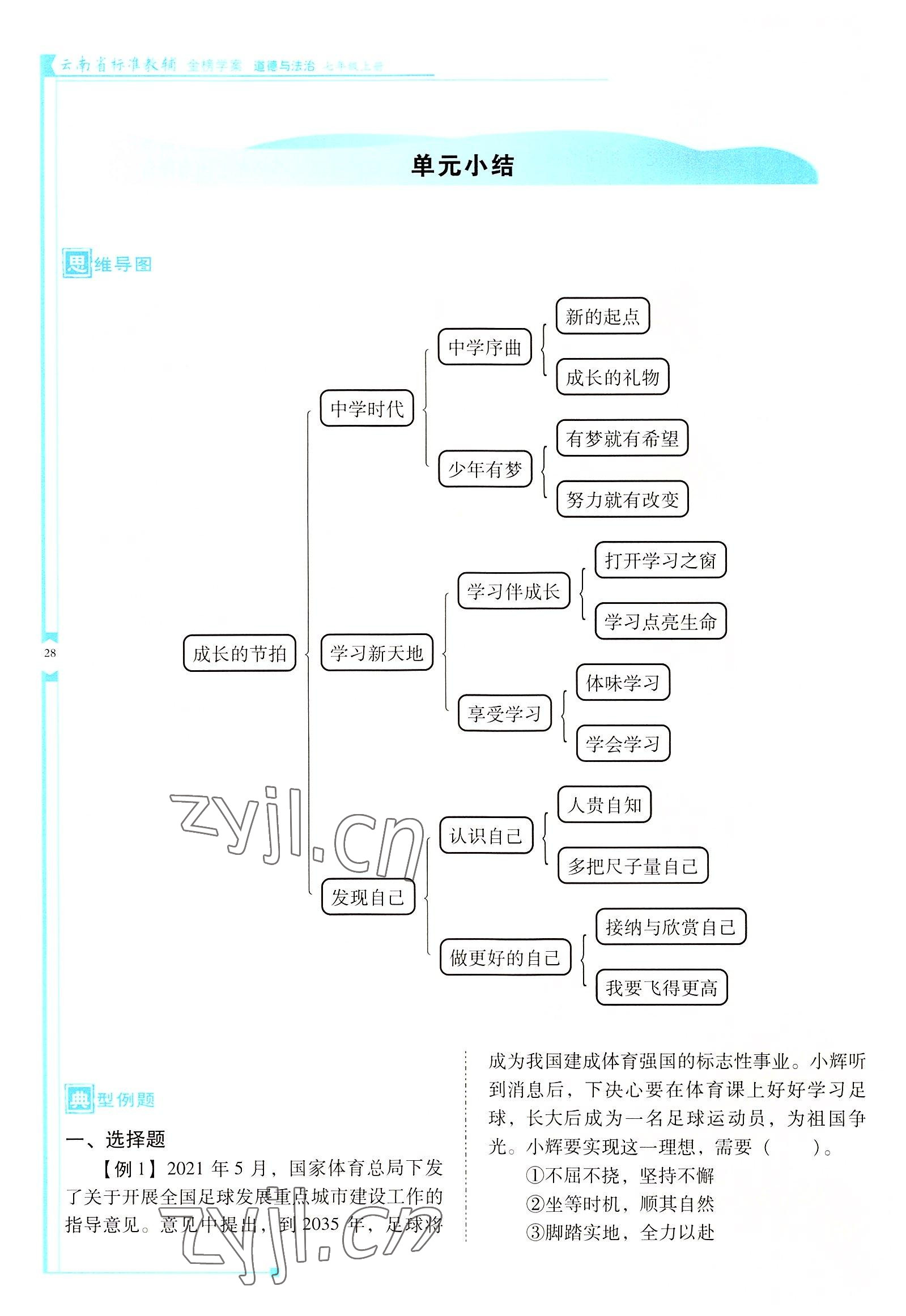 2022年云南省標(biāo)準(zhǔn)教輔金榜學(xué)案七年級道德與法治上冊人教版云南專版 參考答案第28頁