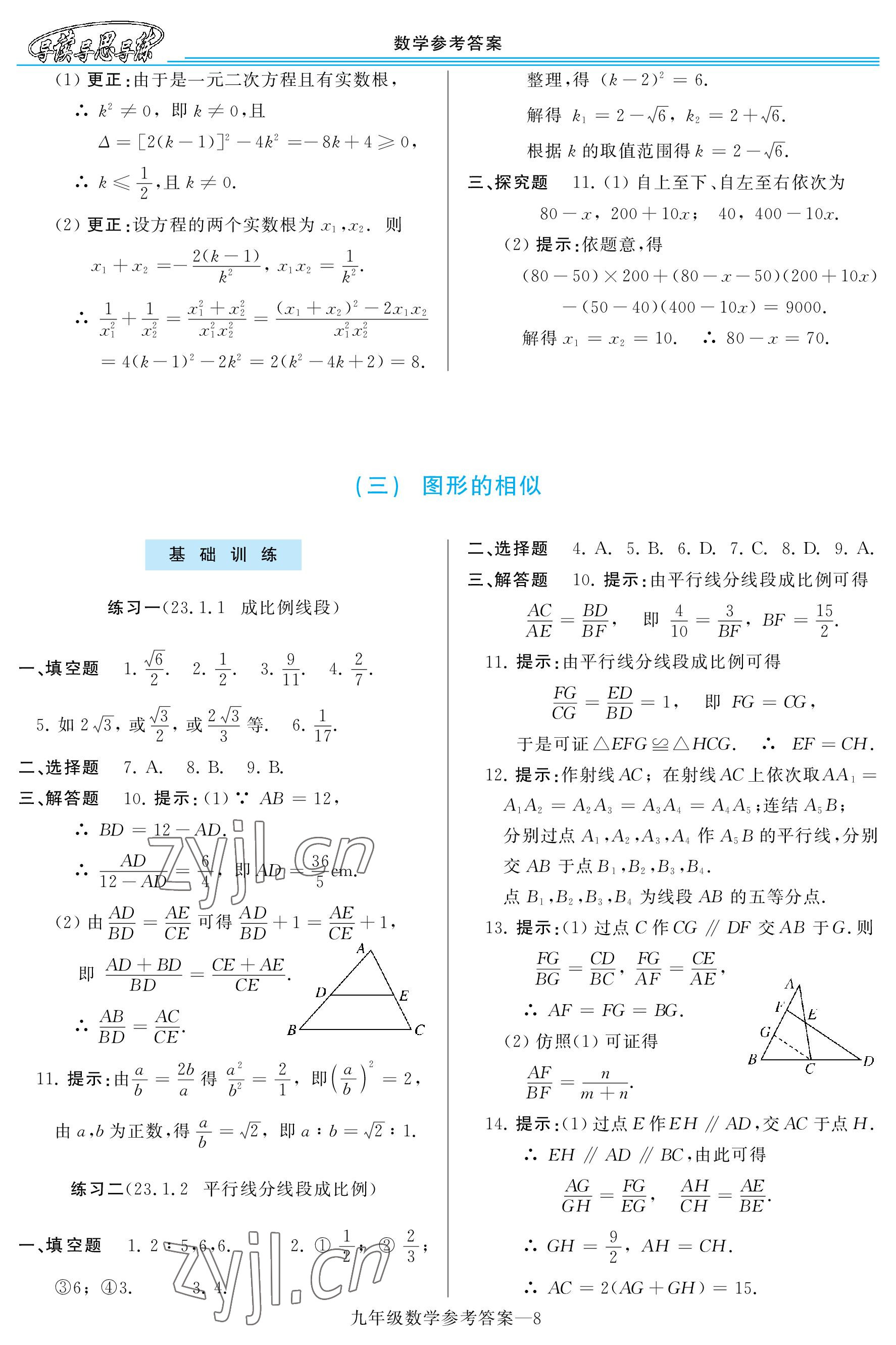 2022年新課程學(xué)習(xí)指導(dǎo)九年級(jí)數(shù)學(xué)全一冊(cè)華師大版 參考答案第8頁