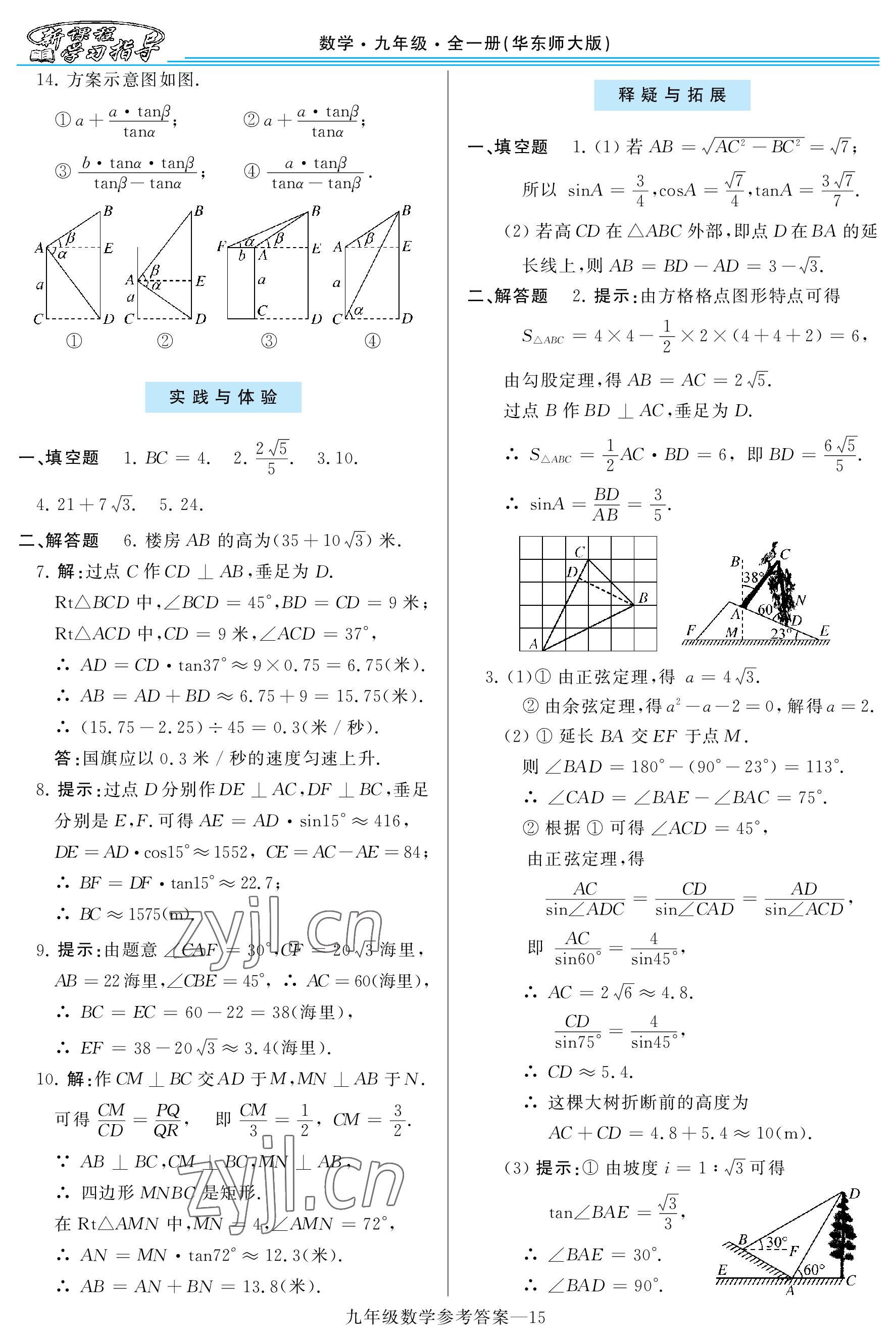 2022年新課程學(xué)習(xí)指導(dǎo)九年級數(shù)學(xué)全一冊華師大版 參考答案第15頁