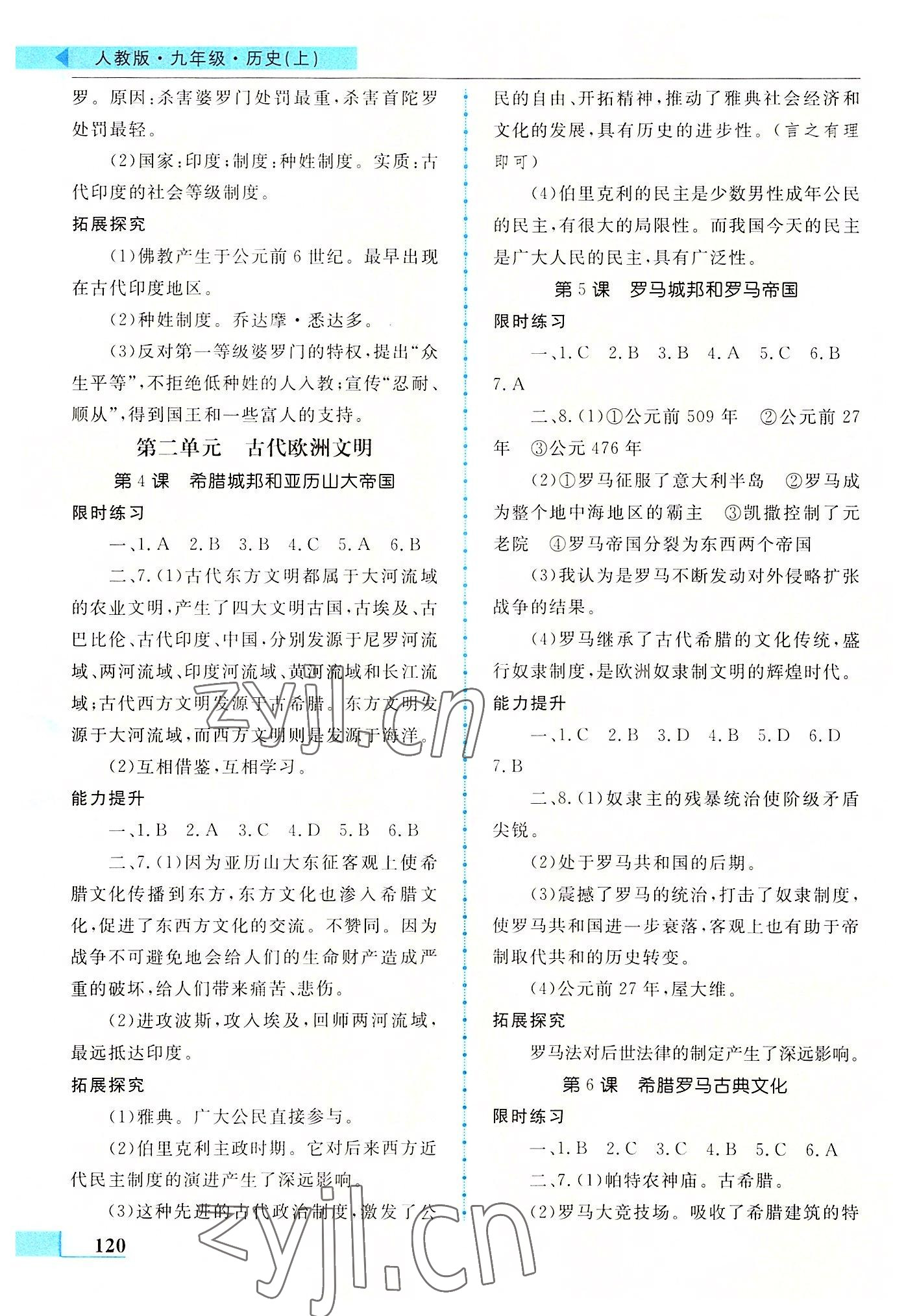 2022年名师点拨配套练习课时作业九年级历史上册人教版 第2页