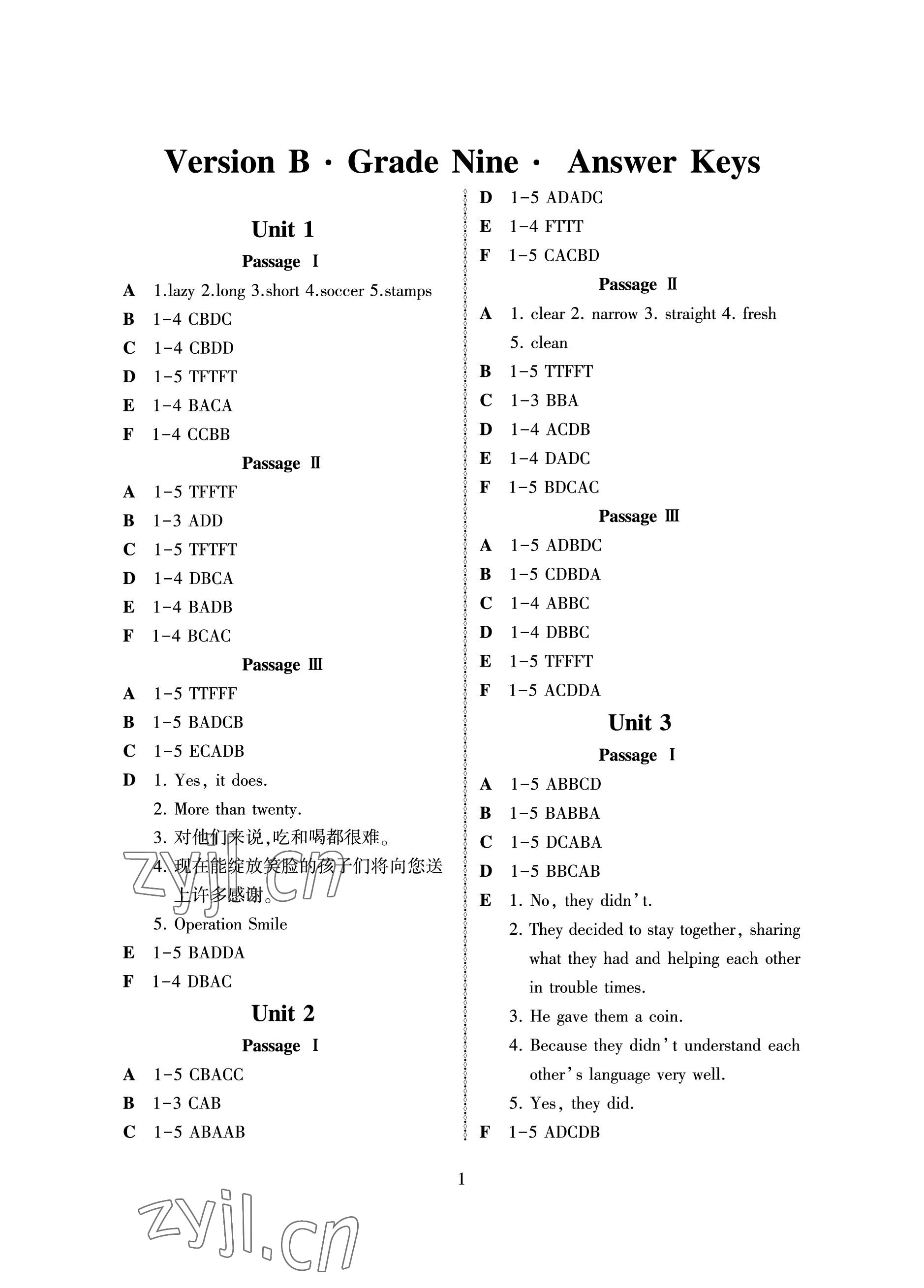 2022年英語閱讀訓(xùn)練天津科學(xué)技術(shù)出版社九年級(jí)英語上冊(cè)人教版B版 參考答案第1頁