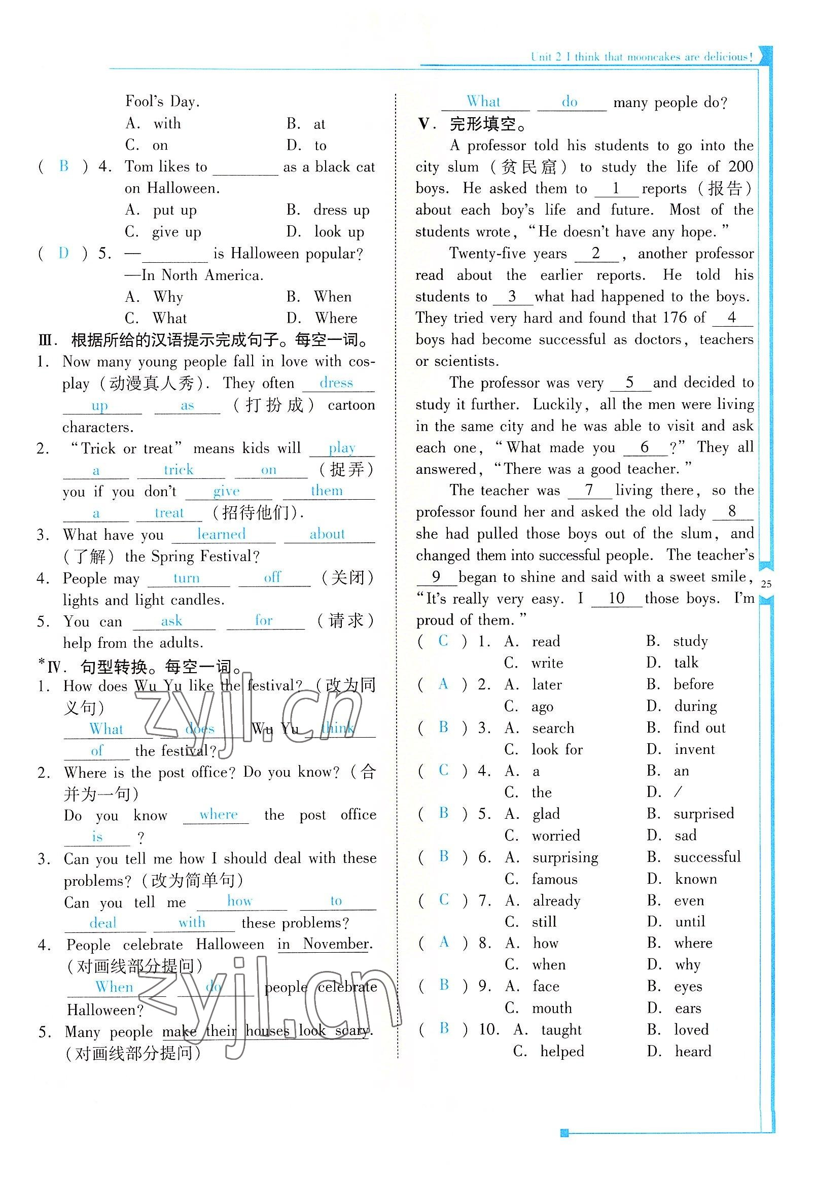 2022年云南省標準教輔優(yōu)佳學案九年級英語全一冊人教版 參考答案第25頁