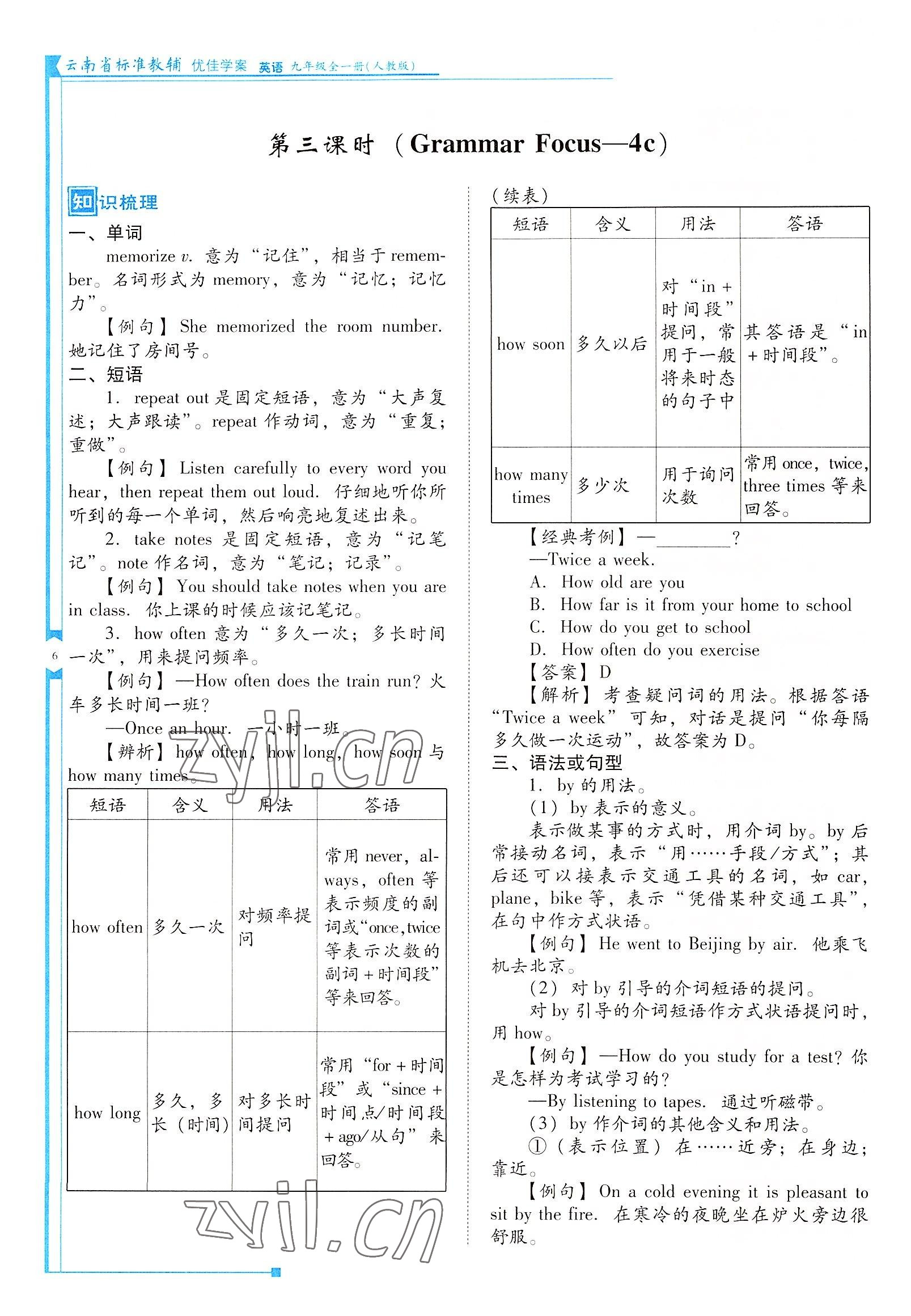 2022年云南省標(biāo)準(zhǔn)教輔優(yōu)佳學(xué)案九年級(jí)英語(yǔ)全一冊(cè)人教版 參考答案第6頁(yè)