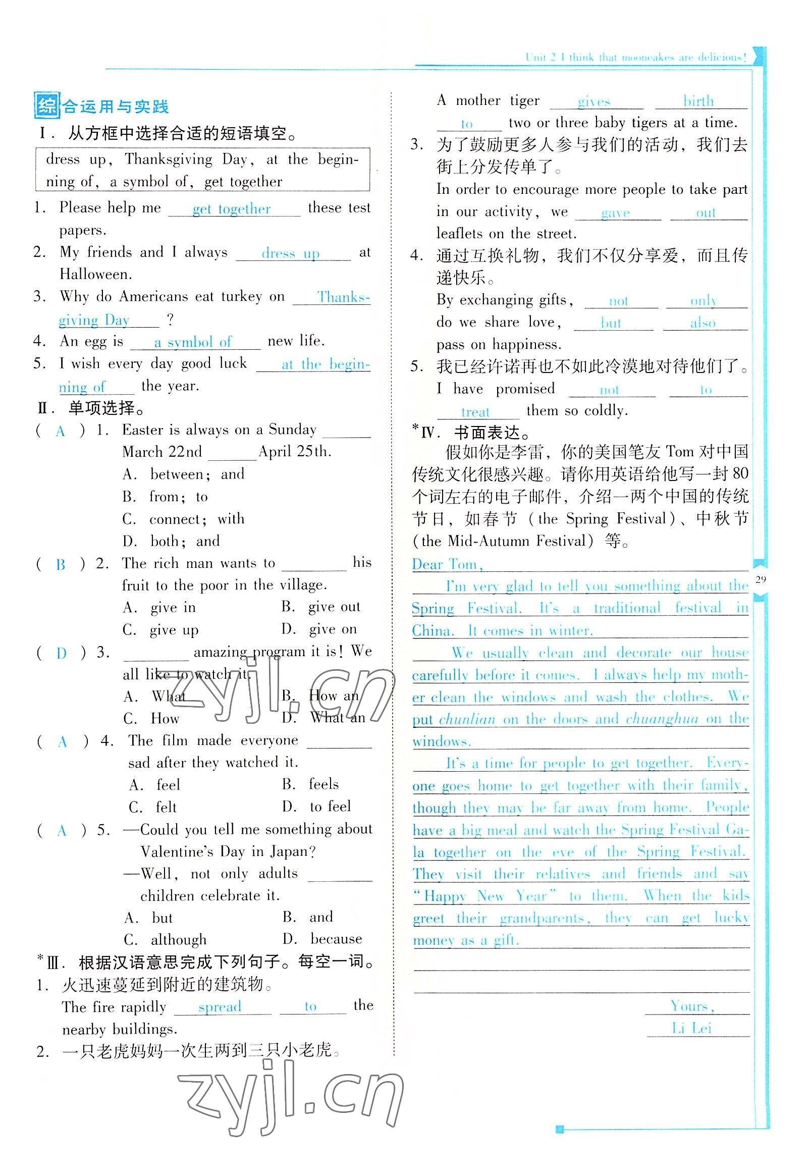 2022年云南省標(biāo)準(zhǔn)教輔優(yōu)佳學(xué)案九年級英語全一冊人教版 參考答案第29頁