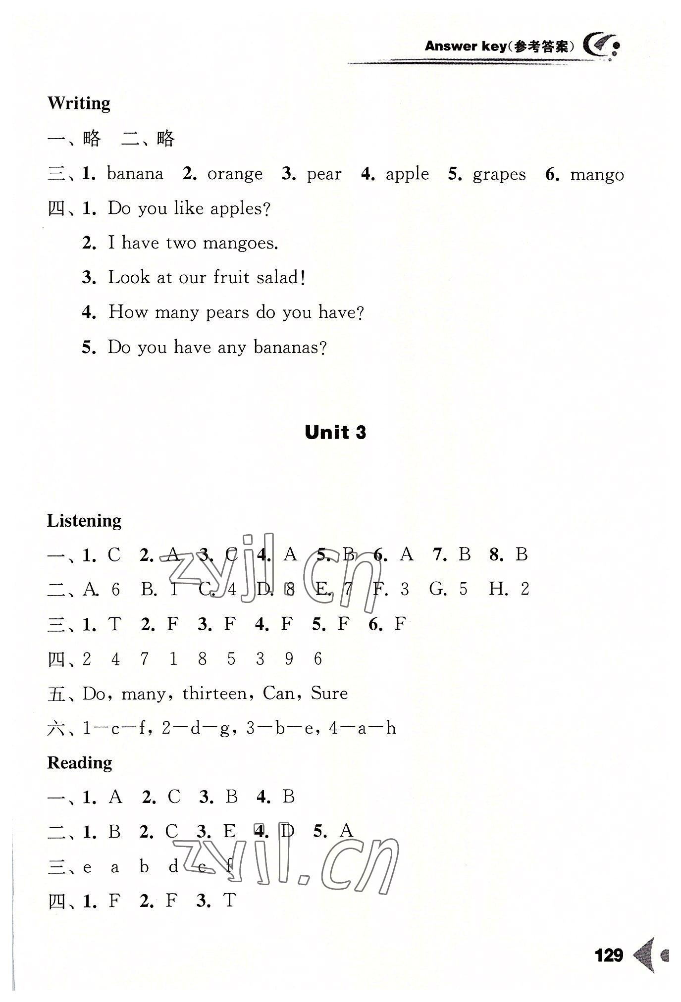 2022年任務(wù)型聽讀訓(xùn)練四年級英語上冊譯林版 參考答案第3頁