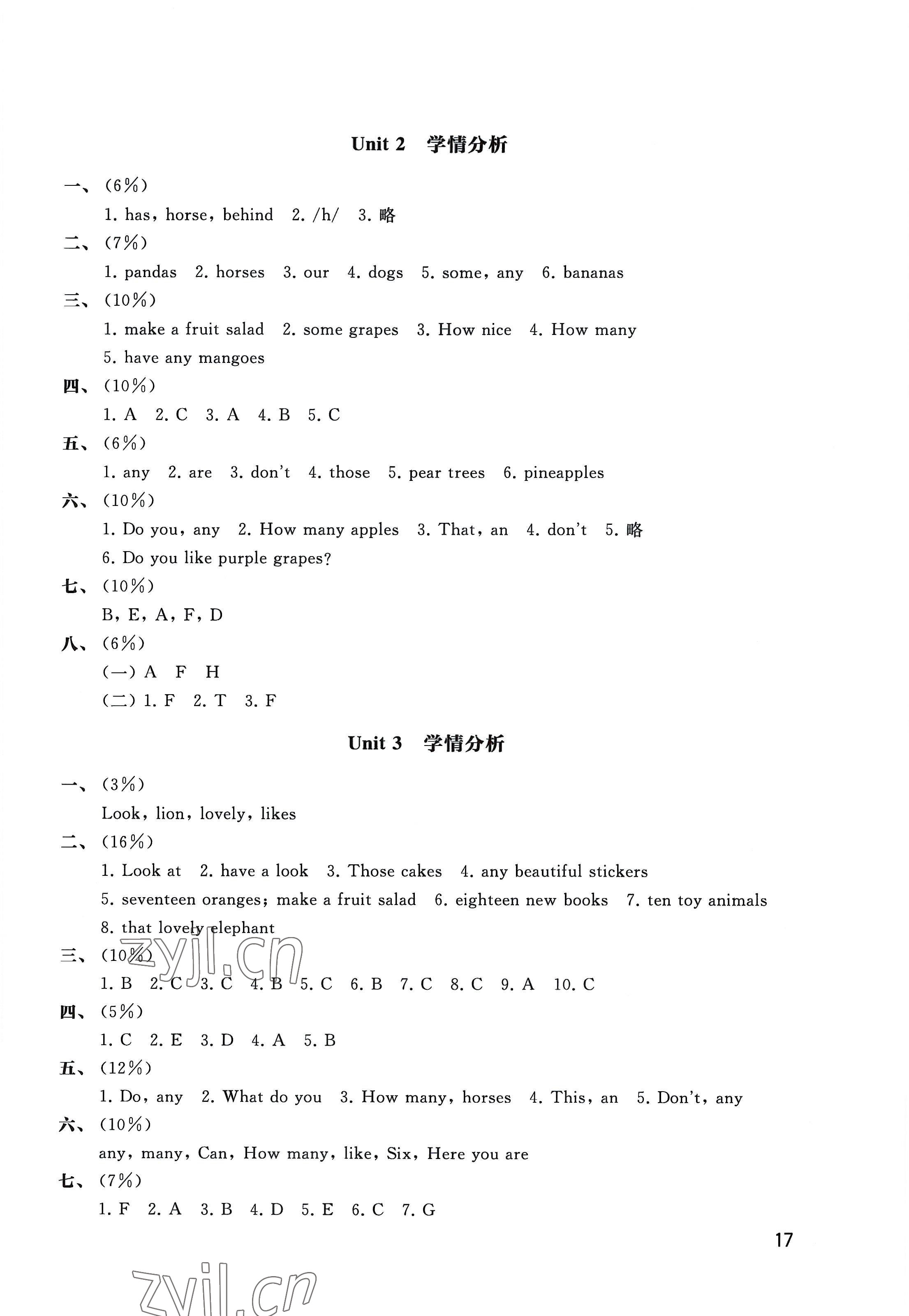 2022年自我評價與提升四年級英語上冊譯林版 參考答案第5頁