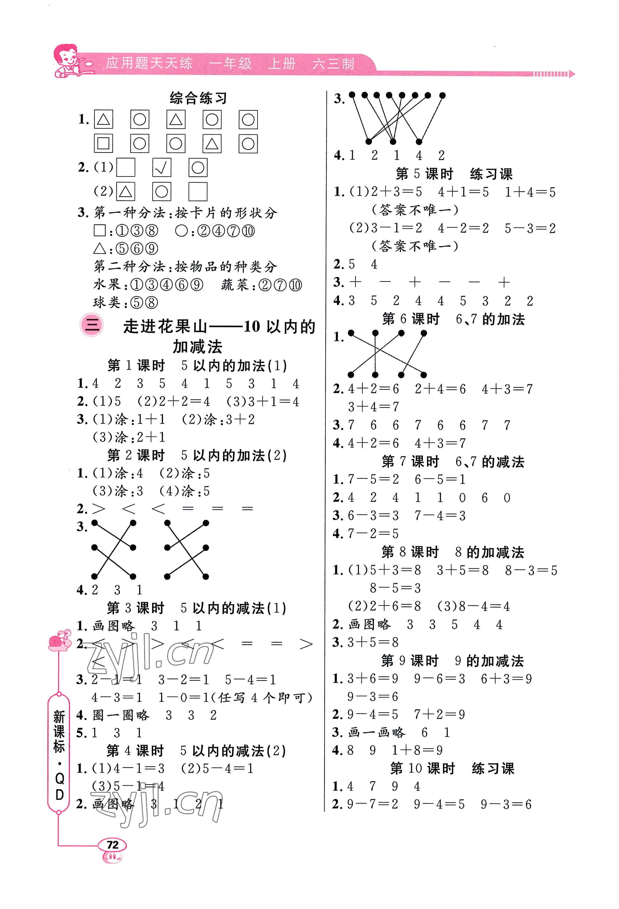 2022年應用題天天練山東畫報出版社一年級數(shù)學上冊青島版 第2頁