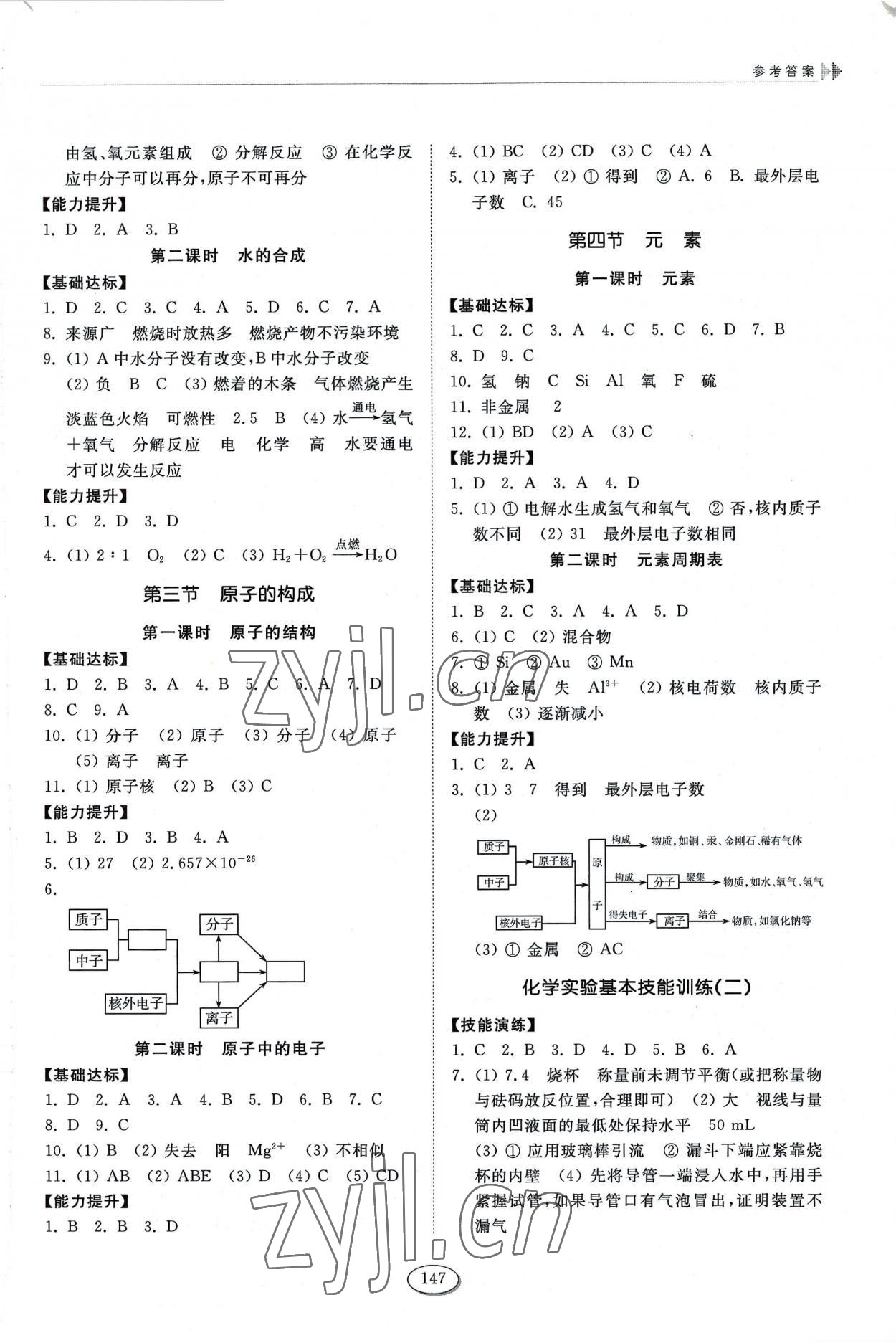 2022年同步練習(xí)冊山東科學(xué)技術(shù)出版社九年級化學(xué)上冊魯教版 參考答案第3頁