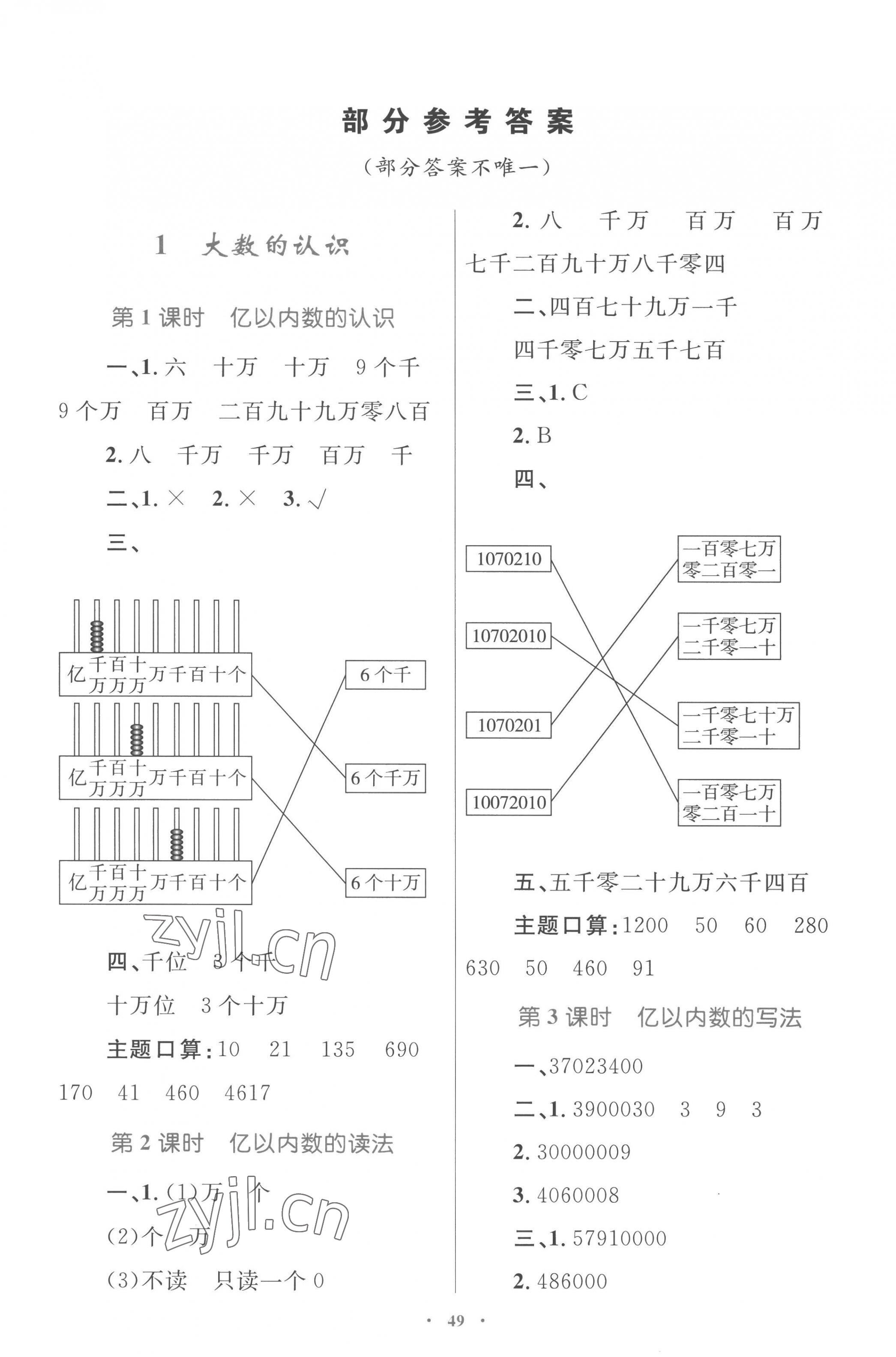 2022年同步學(xué)習(xí)目標(biāo)與檢測四年級數(shù)學(xué)上冊人教版 第1頁