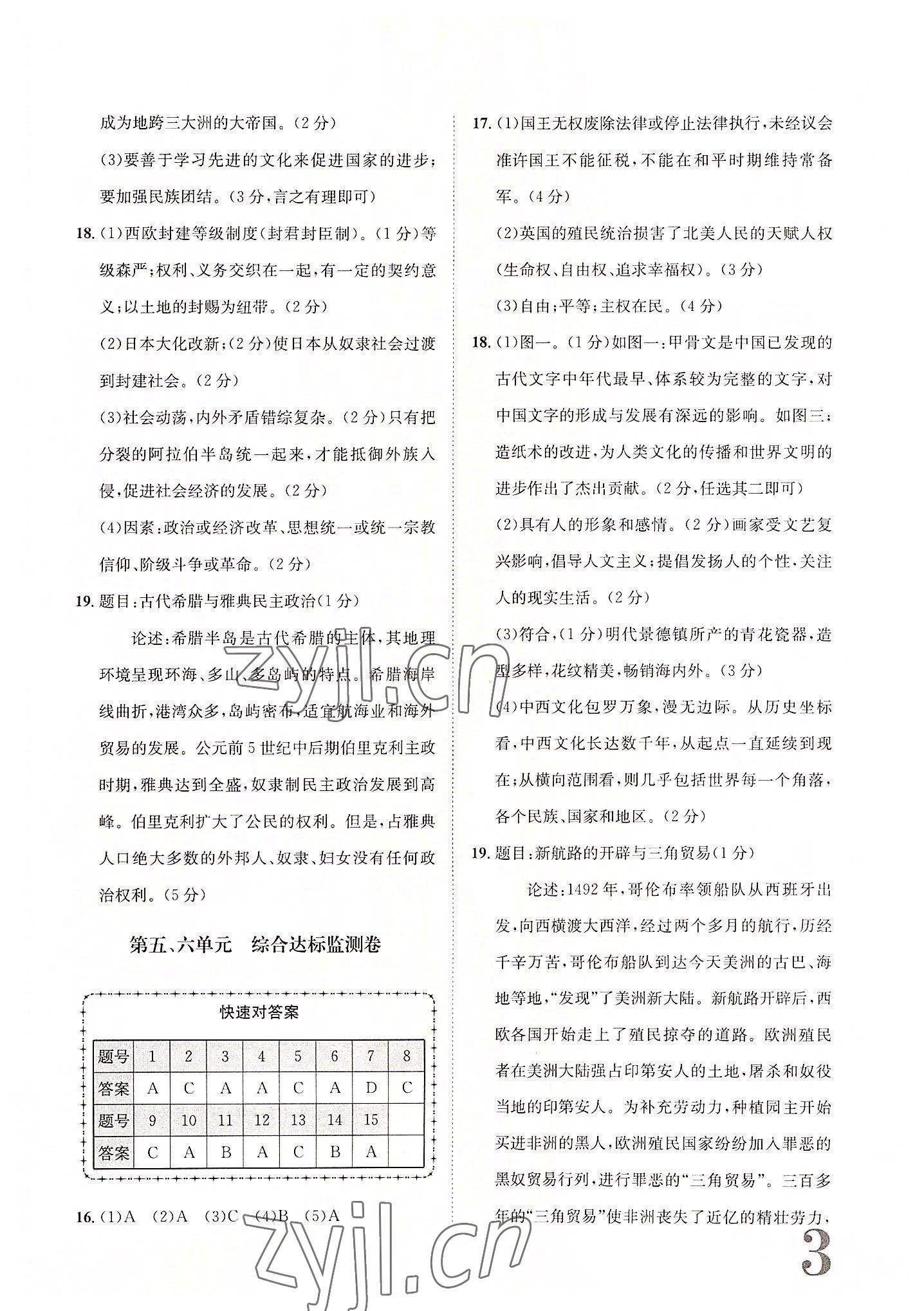 2022年標(biāo)準(zhǔn)卷長(zhǎng)江出版社九年級(jí)歷史全一冊(cè)人教版重慶專版 第3頁