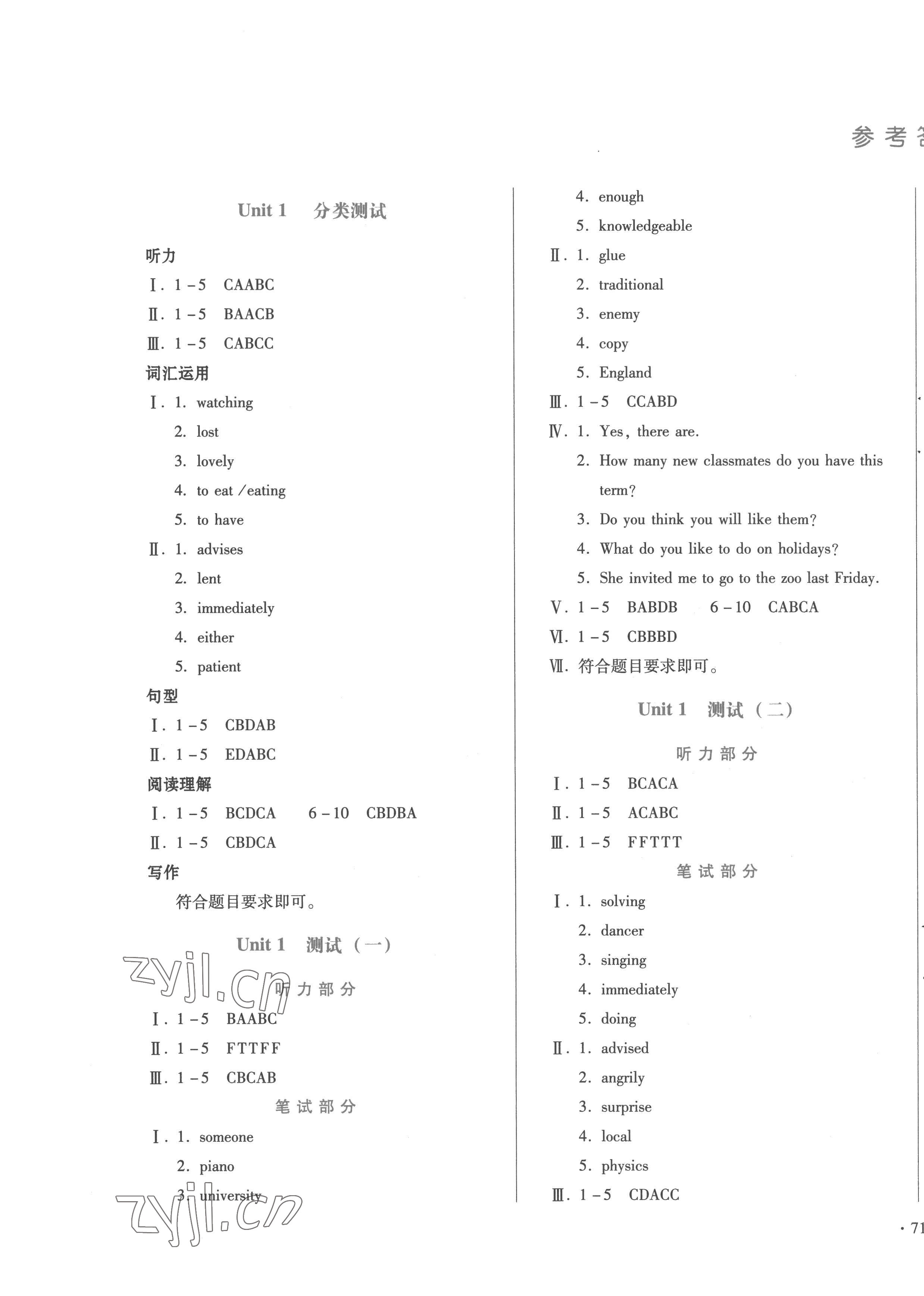 2022年中育1號(hào)金卷分類測(cè)試卷八年級(jí)英語上冊(cè)冀教版 第1頁