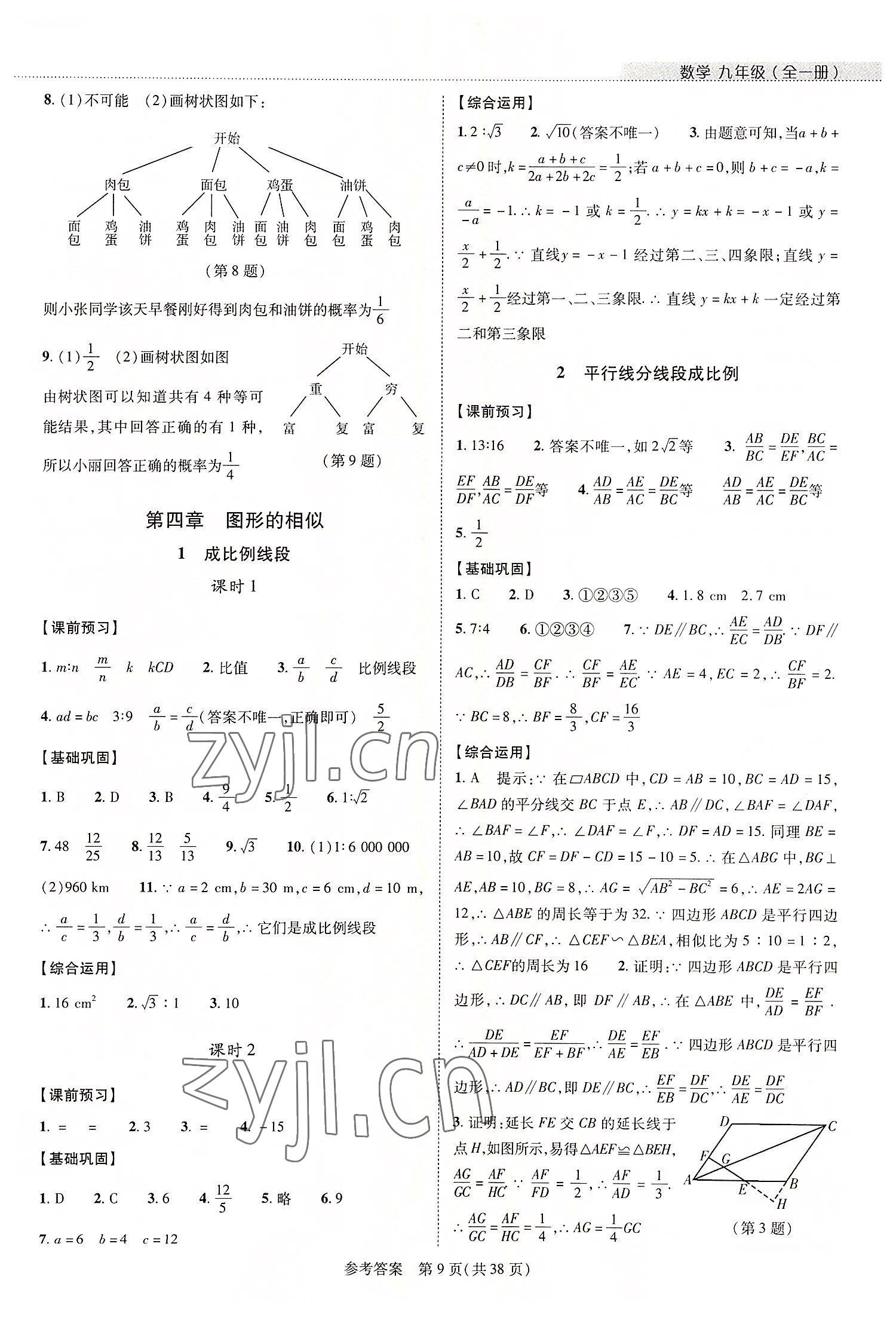 2022年新課程同步學(xué)案九年級(jí)數(shù)學(xué)全一冊(cè)北師大版 參考答案第9頁