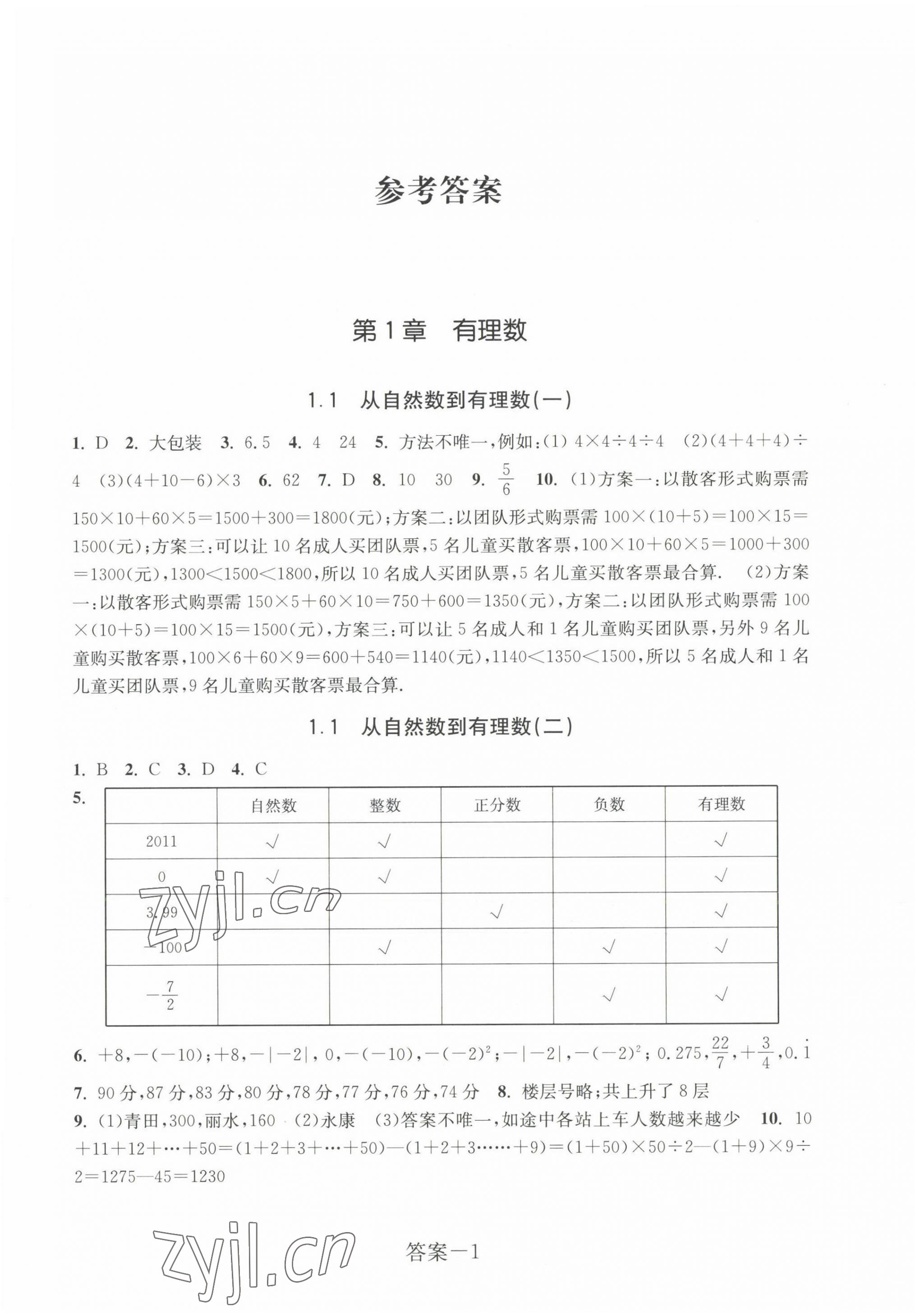 2022年學(xué)評(píng)手冊(cè)七年級(jí)數(shù)學(xué)上冊(cè)浙教版 第1頁(yè)