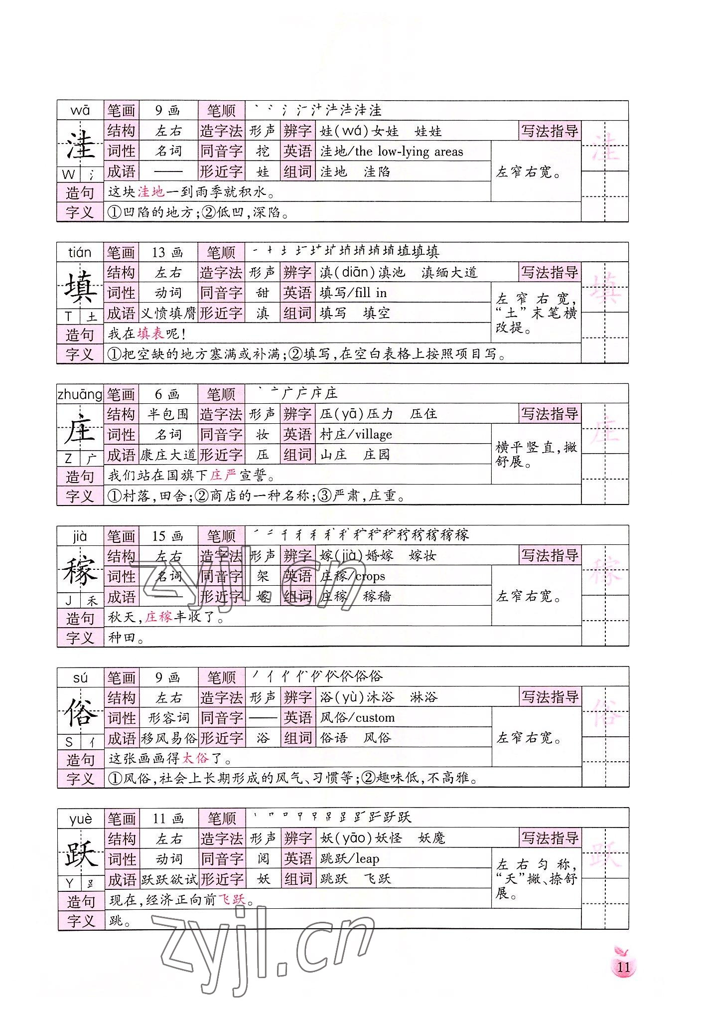 2022年小学生词语手册云南教育出版社四年级语文上册人教版 参考答案第11页