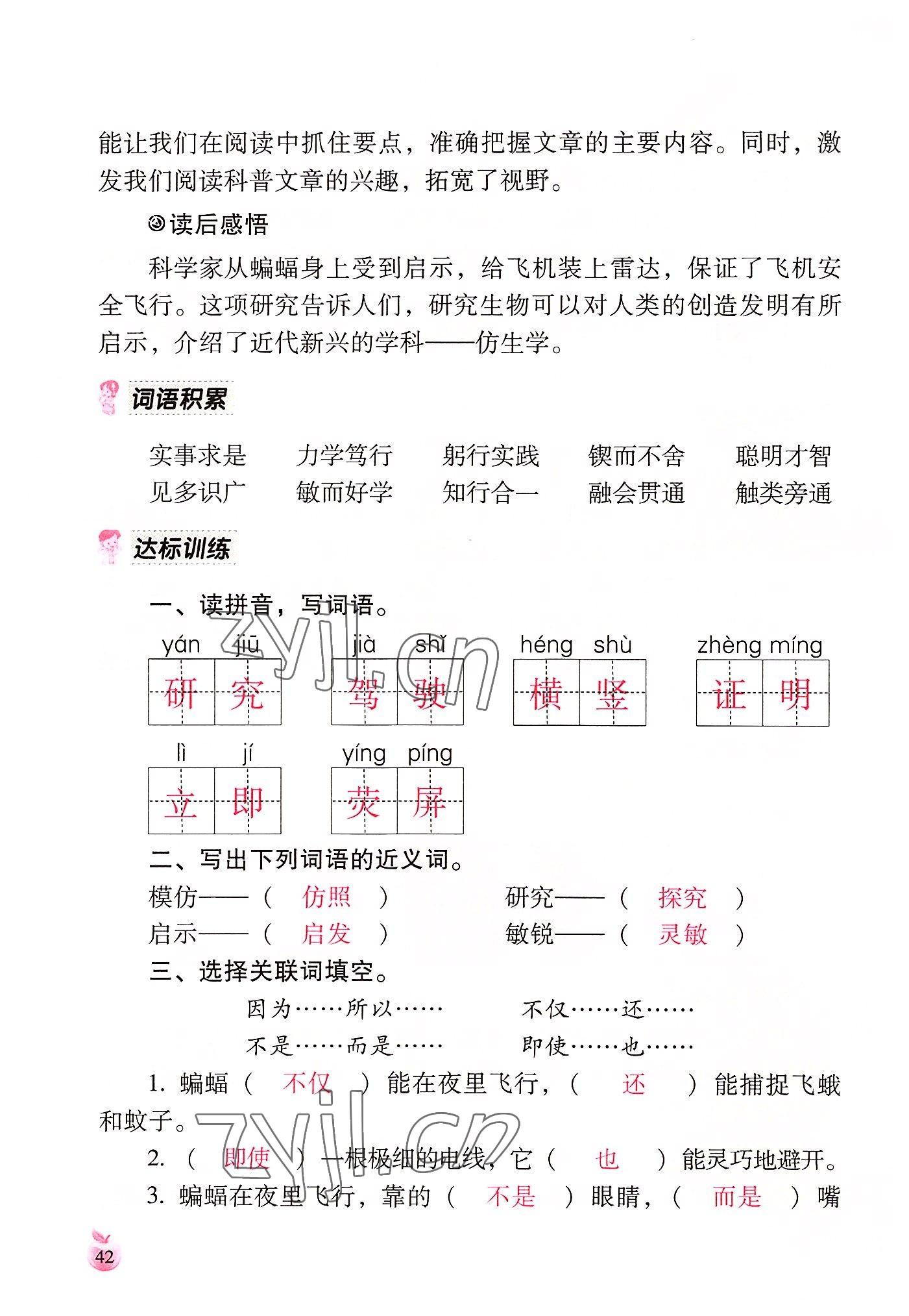 2022年小学生词语手册云南教育出版社四年级语文上册人教版 参考答案第42页