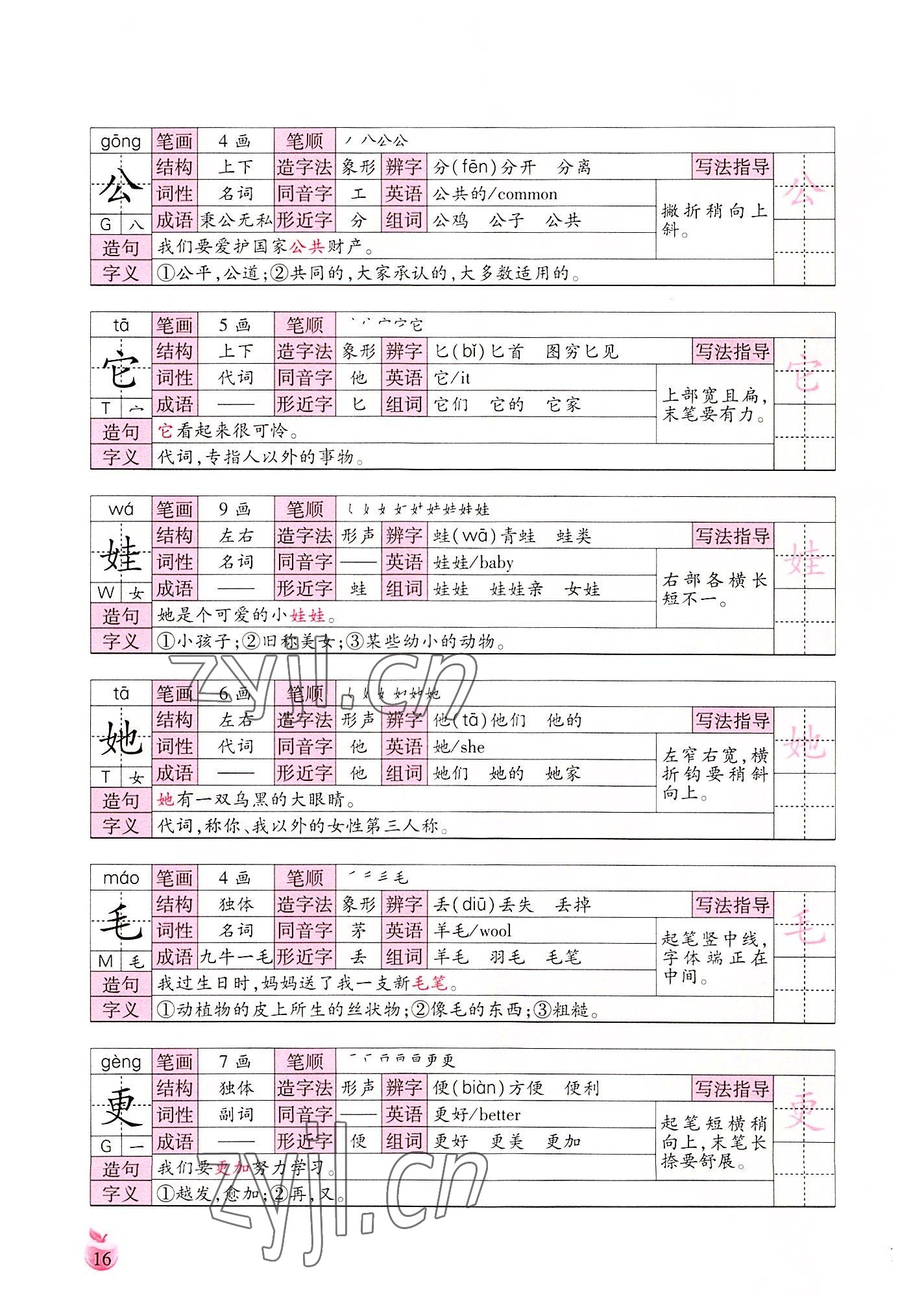 2022年小学生词语手册云南教育出版社二年级语文上册人教版 参考答案第16页