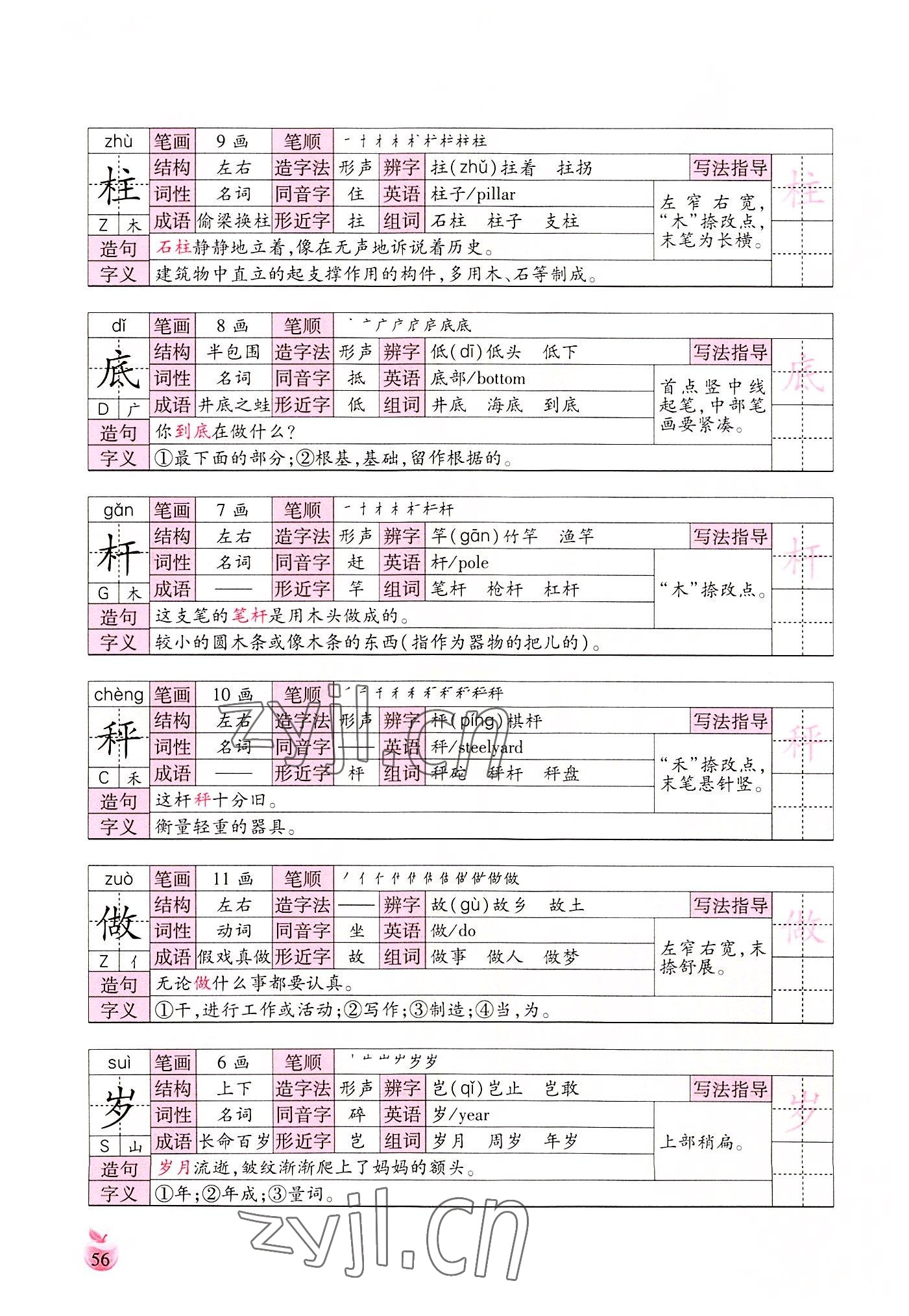 2022年小学生词语手册云南教育出版社二年级语文上册人教版 参考答案第56页