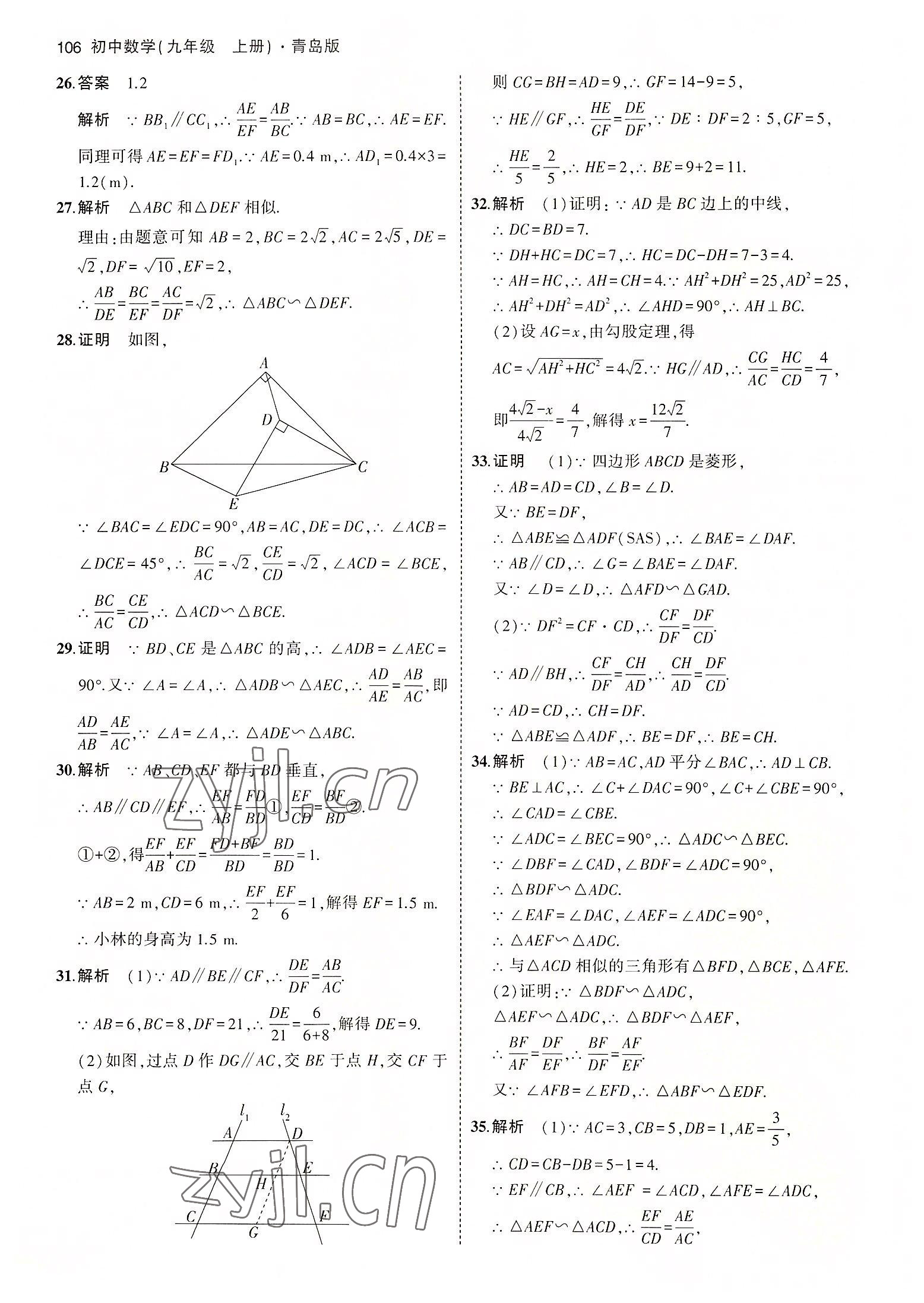 2022年5年中考3年模拟初中数学九年级数学上册青岛版 参考答案第4页