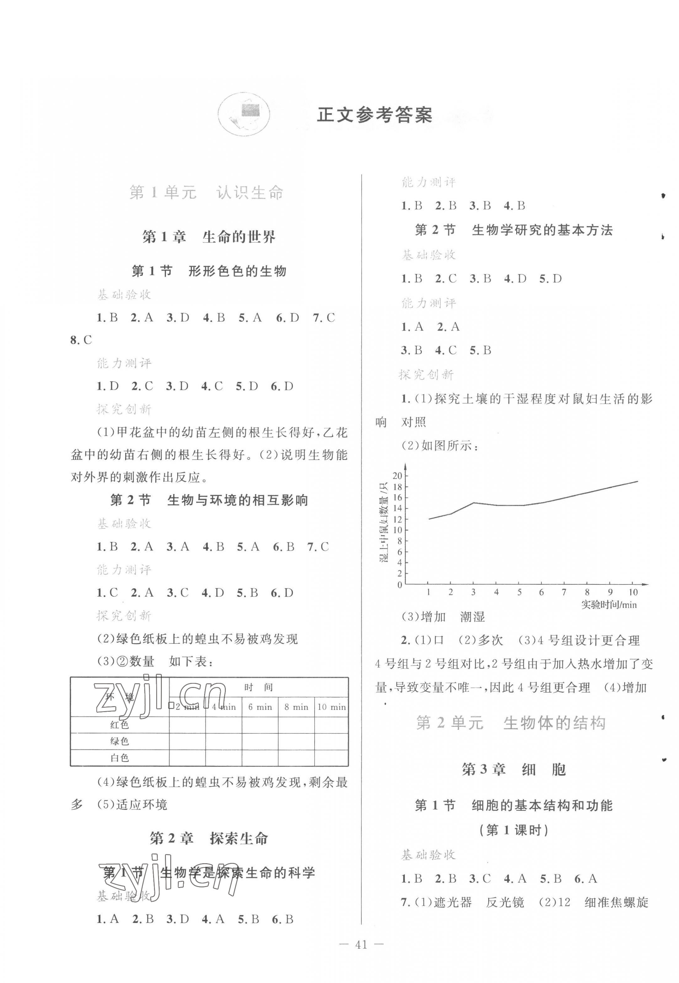 2022年课堂精练七年级生物上册北师大版福建专版 第1页