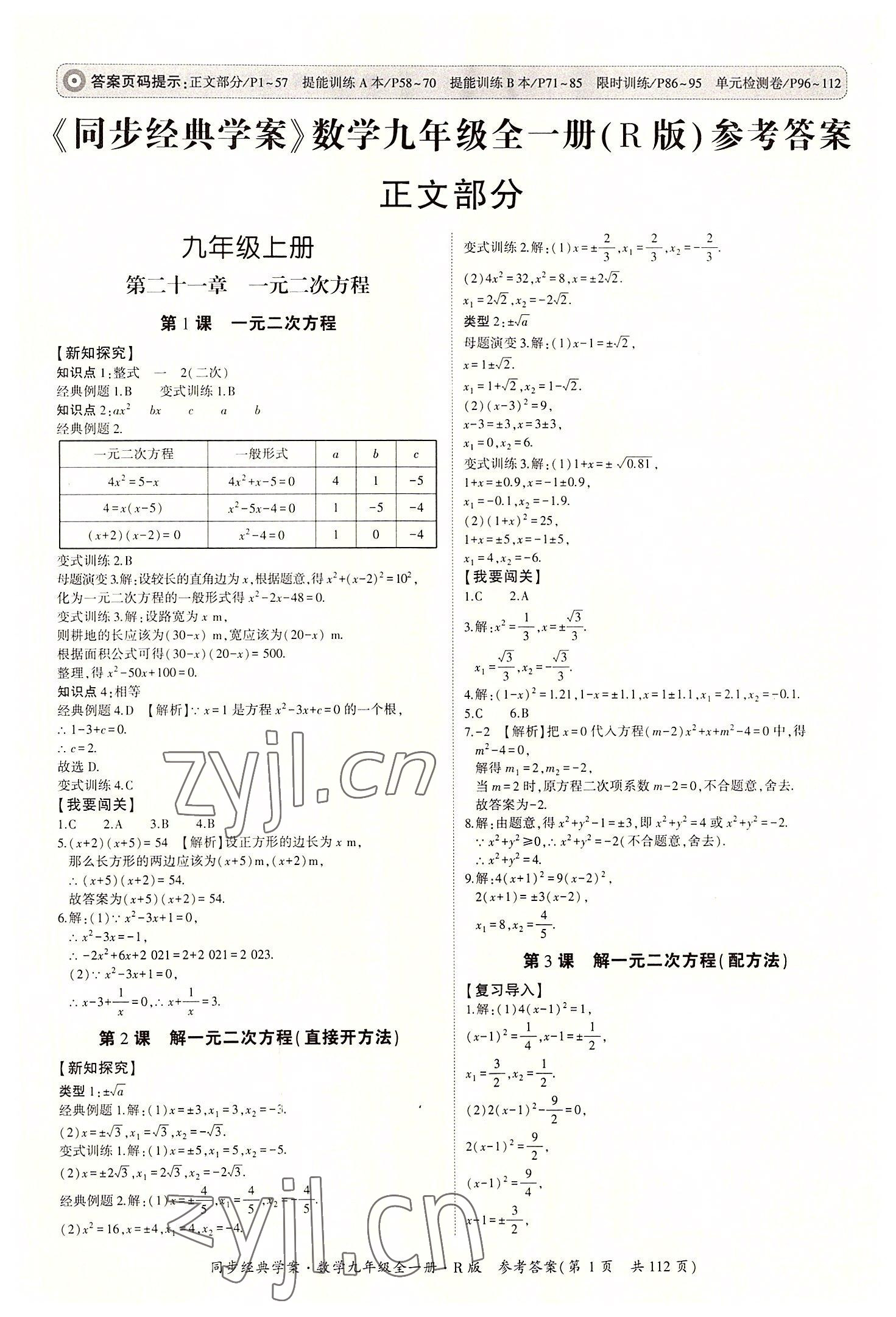 2022年同步經(jīng)典學案九年級數(shù)學全一冊人教版 第1頁