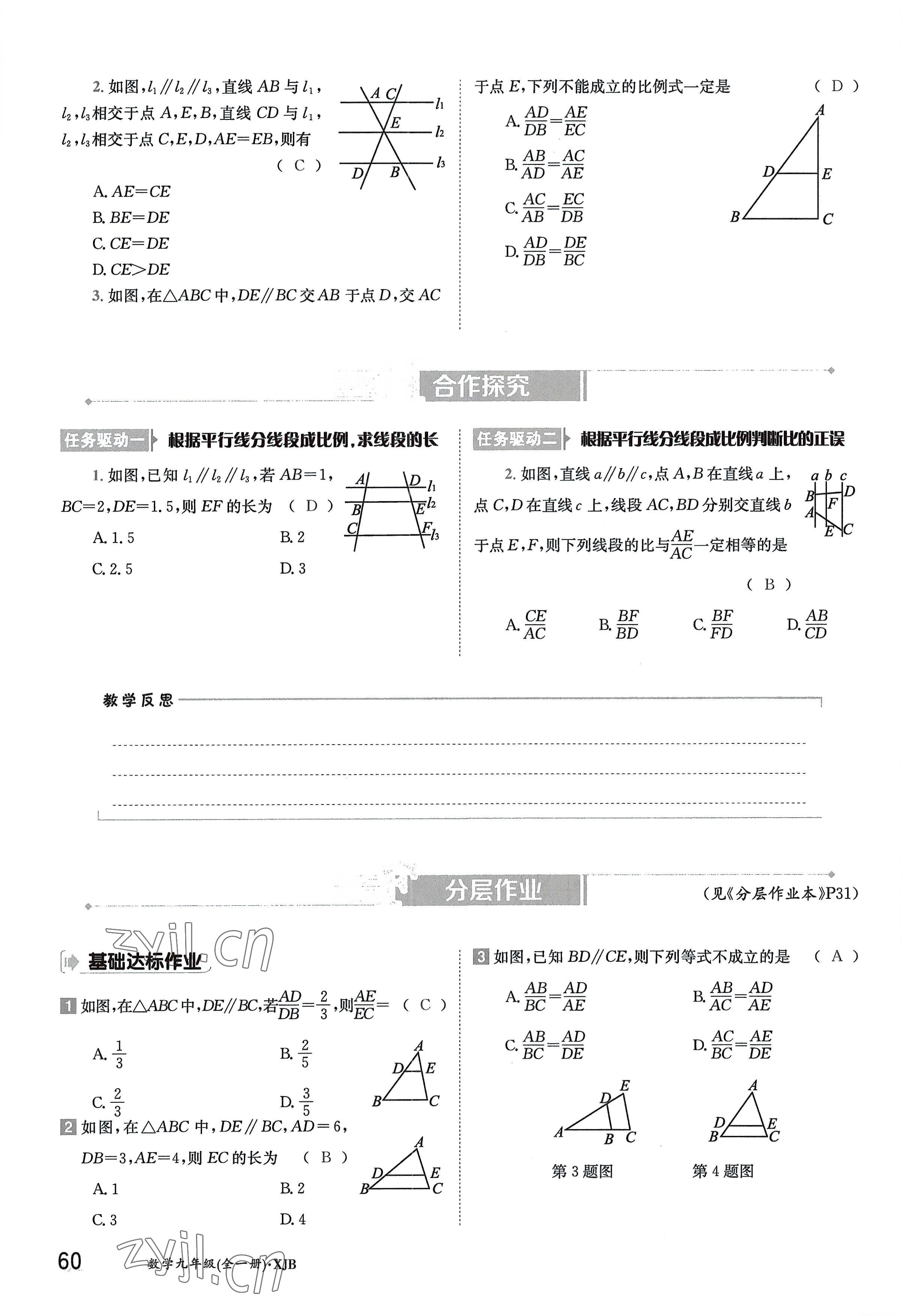 2022年金太陽導學案九年級數學全一冊湘教版 參考答案第60頁