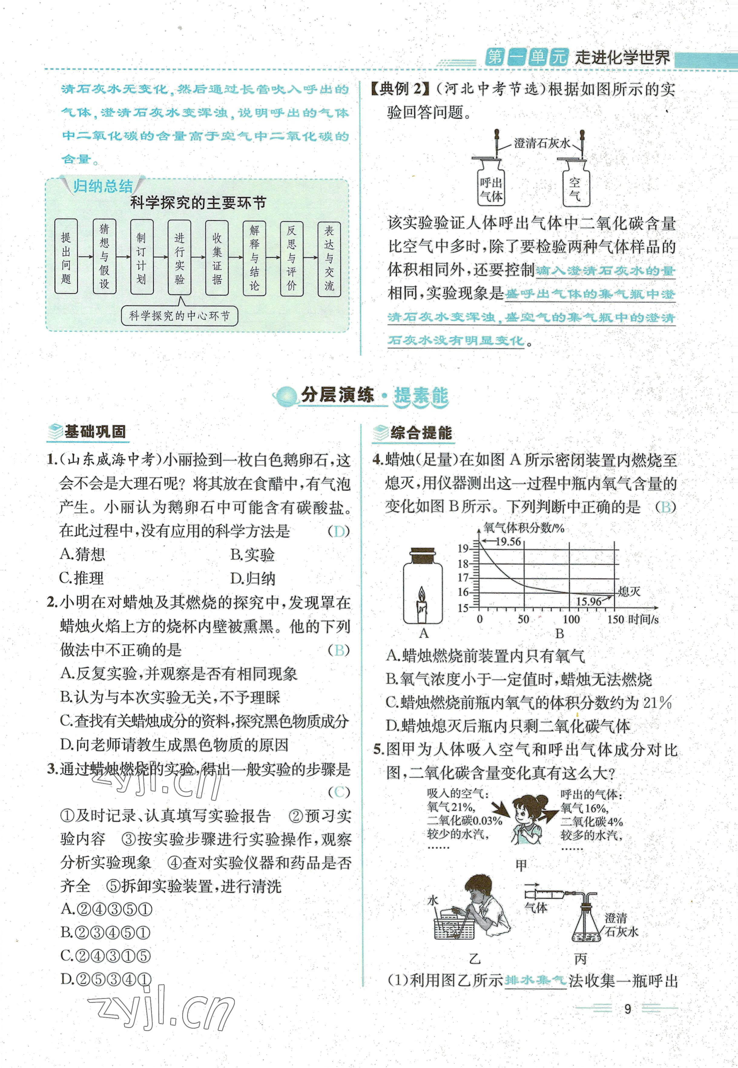 2022年人教金学典同步解析与测评九年级化学上册人教版云南专版 参考答案第9页