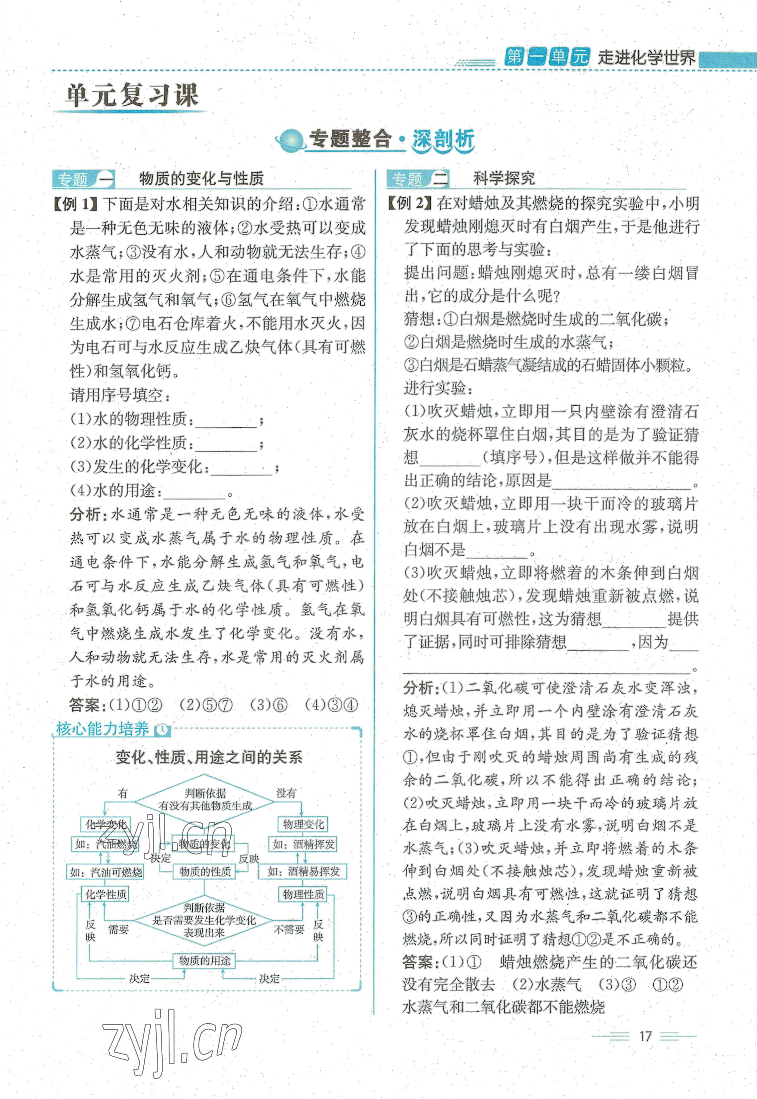 2022年人教金学典同步解析与测评九年级化学上册人教版云南专版 参考答案第17页