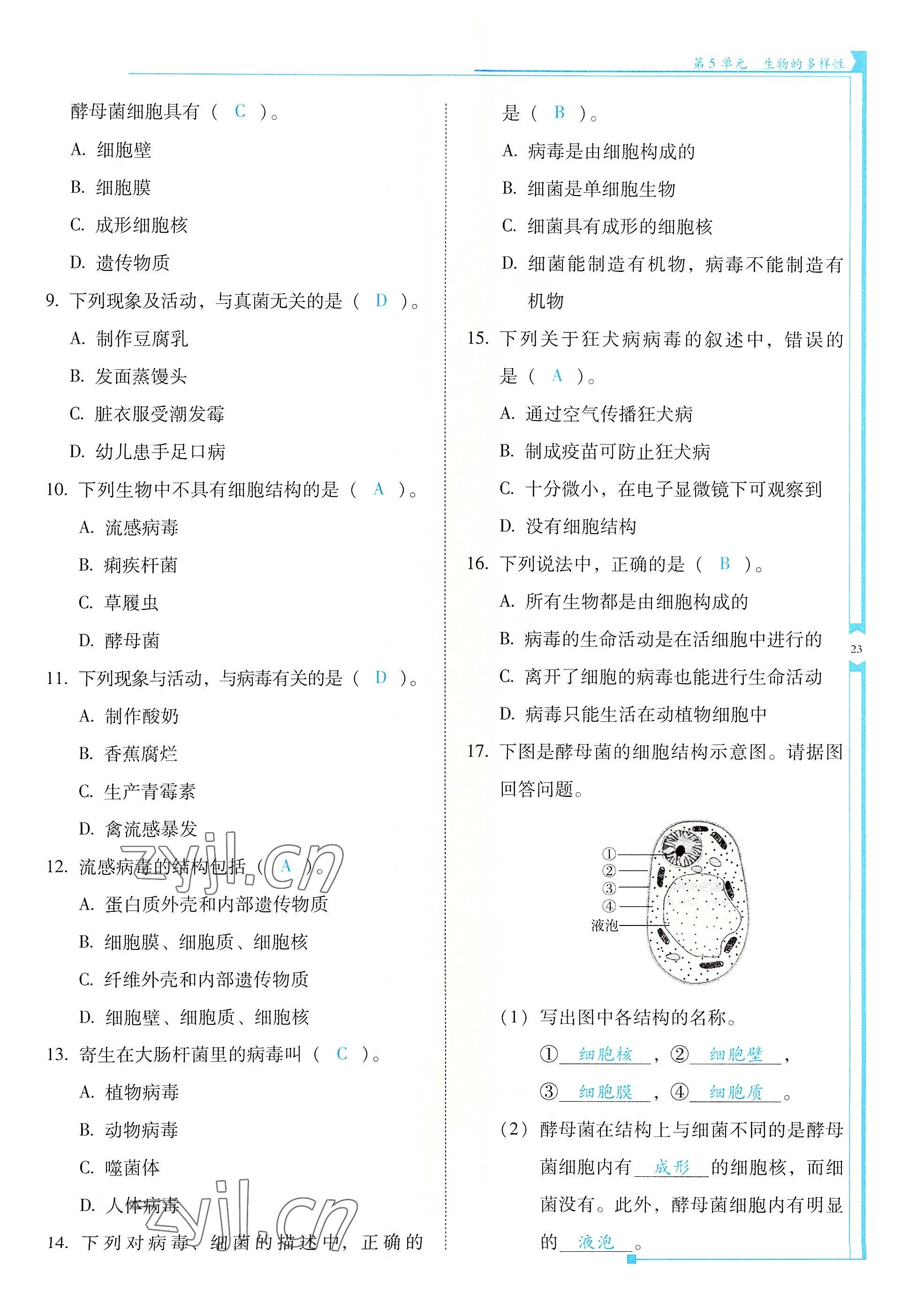 2022年云南省標準教輔優(yōu)佳學(xué)案八年級生物全一冊蘇教版 參考答案第23頁