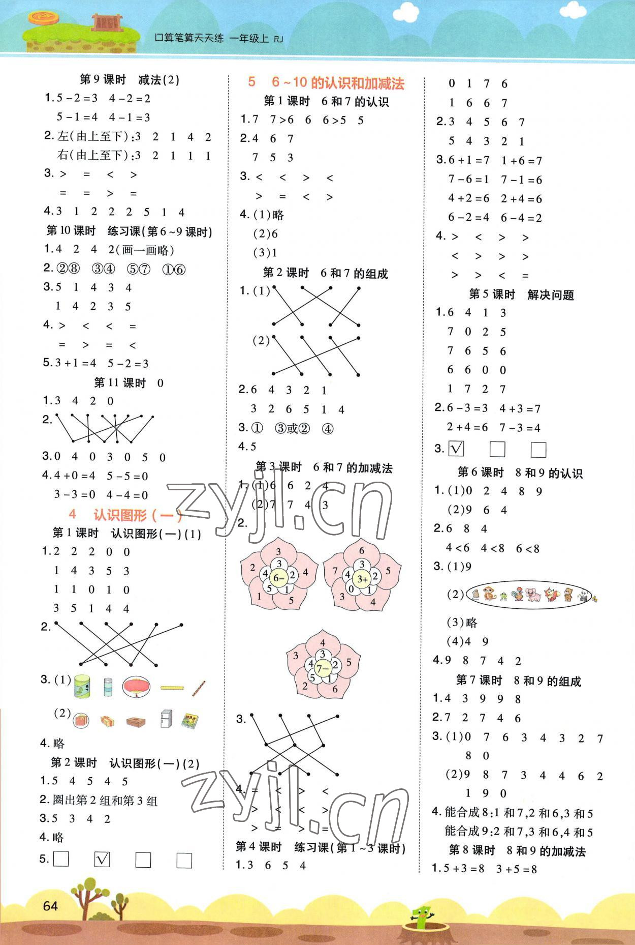 2022年开学了口算笔算天天练一年级数学上册人教版 第2页