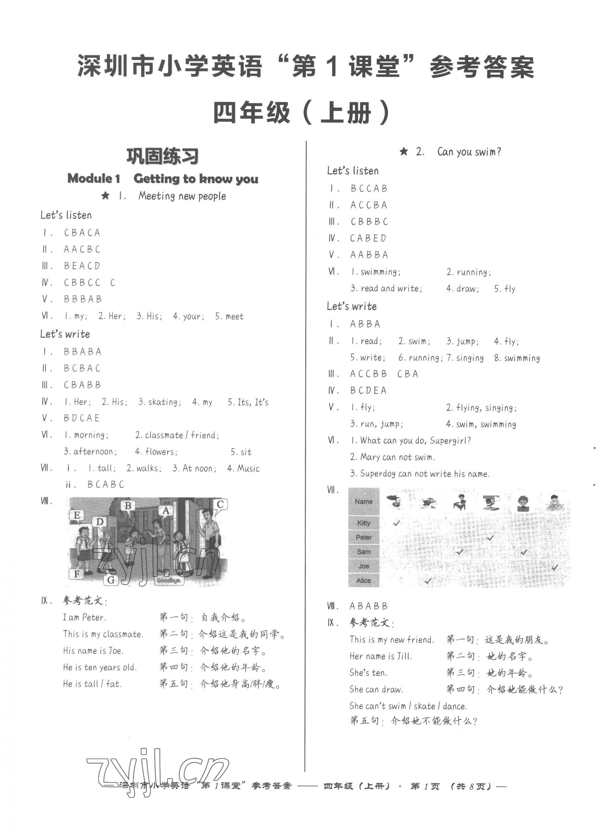 2022年深圳市小學(xué)英語第1課堂四年級上冊滬教版 第1頁