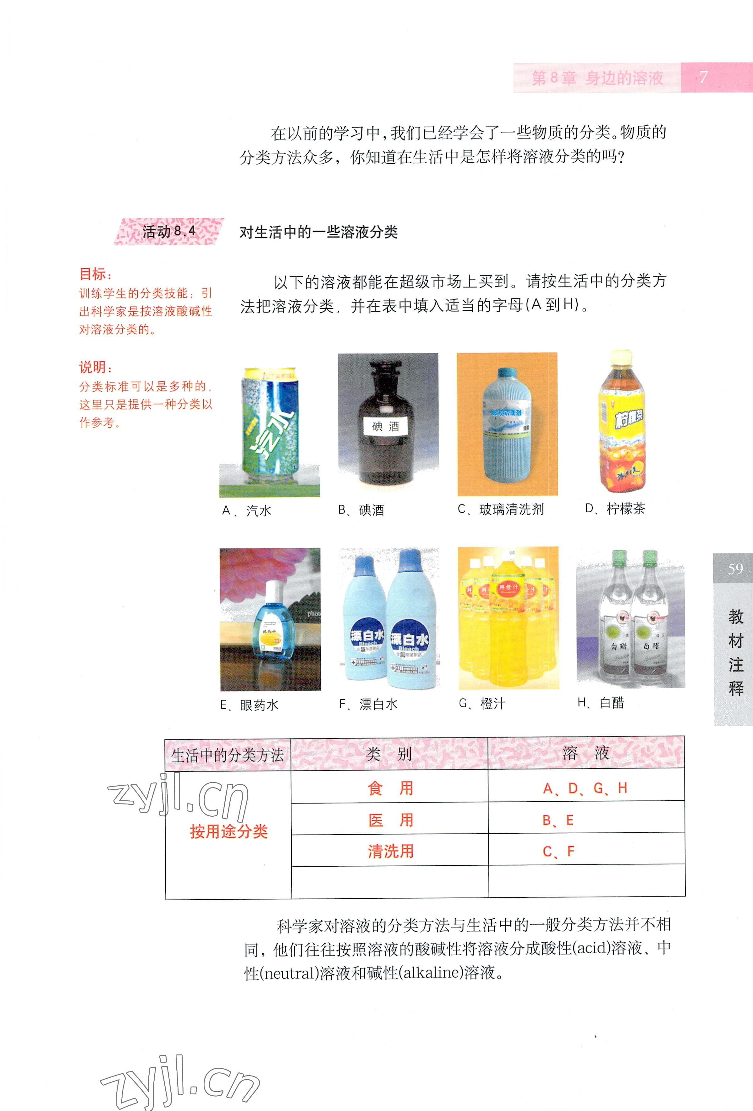 2022年教材課本七年級科學(xué)第一學(xué)期滬教版五四制 參考答案第7頁