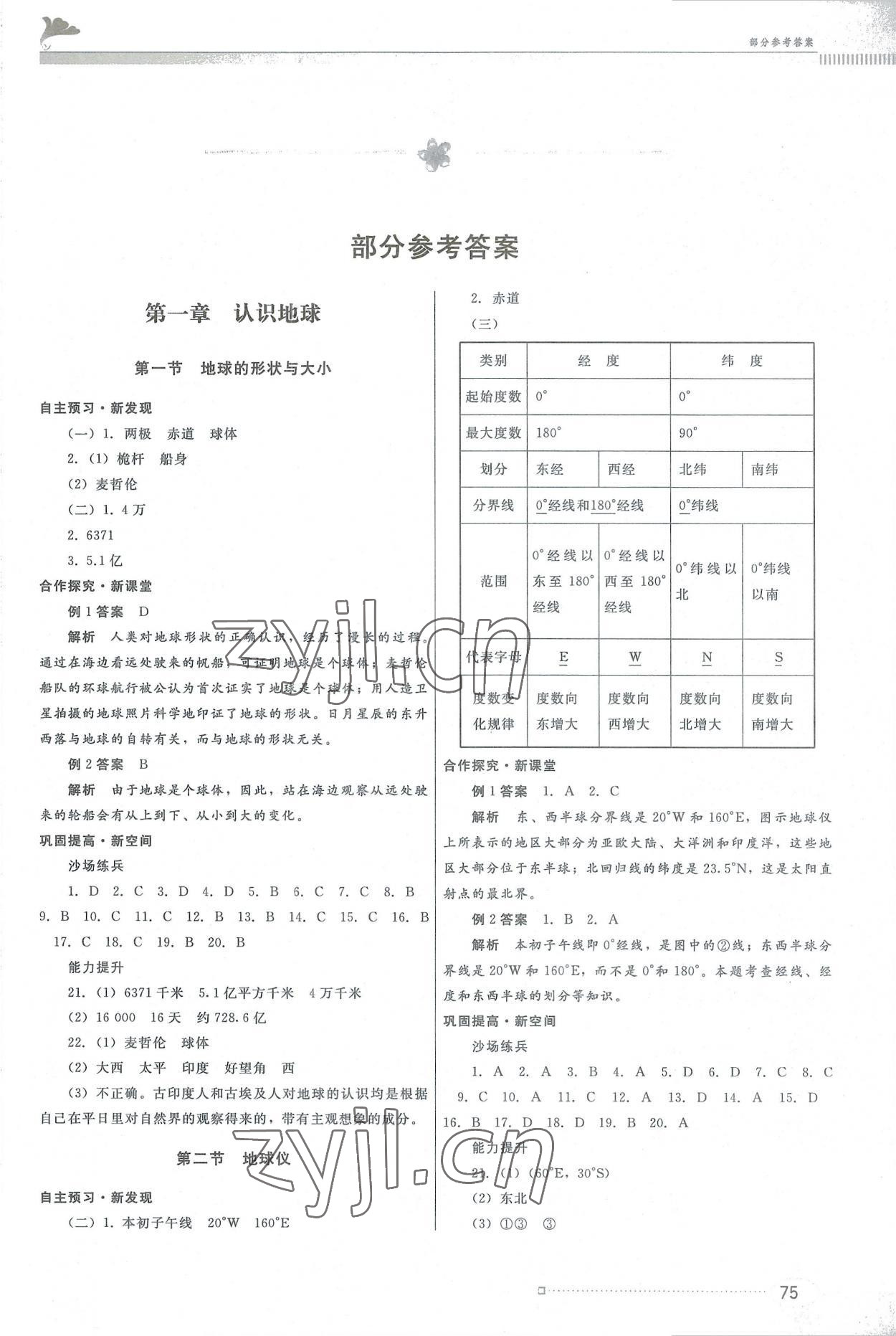 2022年同步練習江西美術(shù)出版社七年級地理上冊粵人版 參考答案第1頁