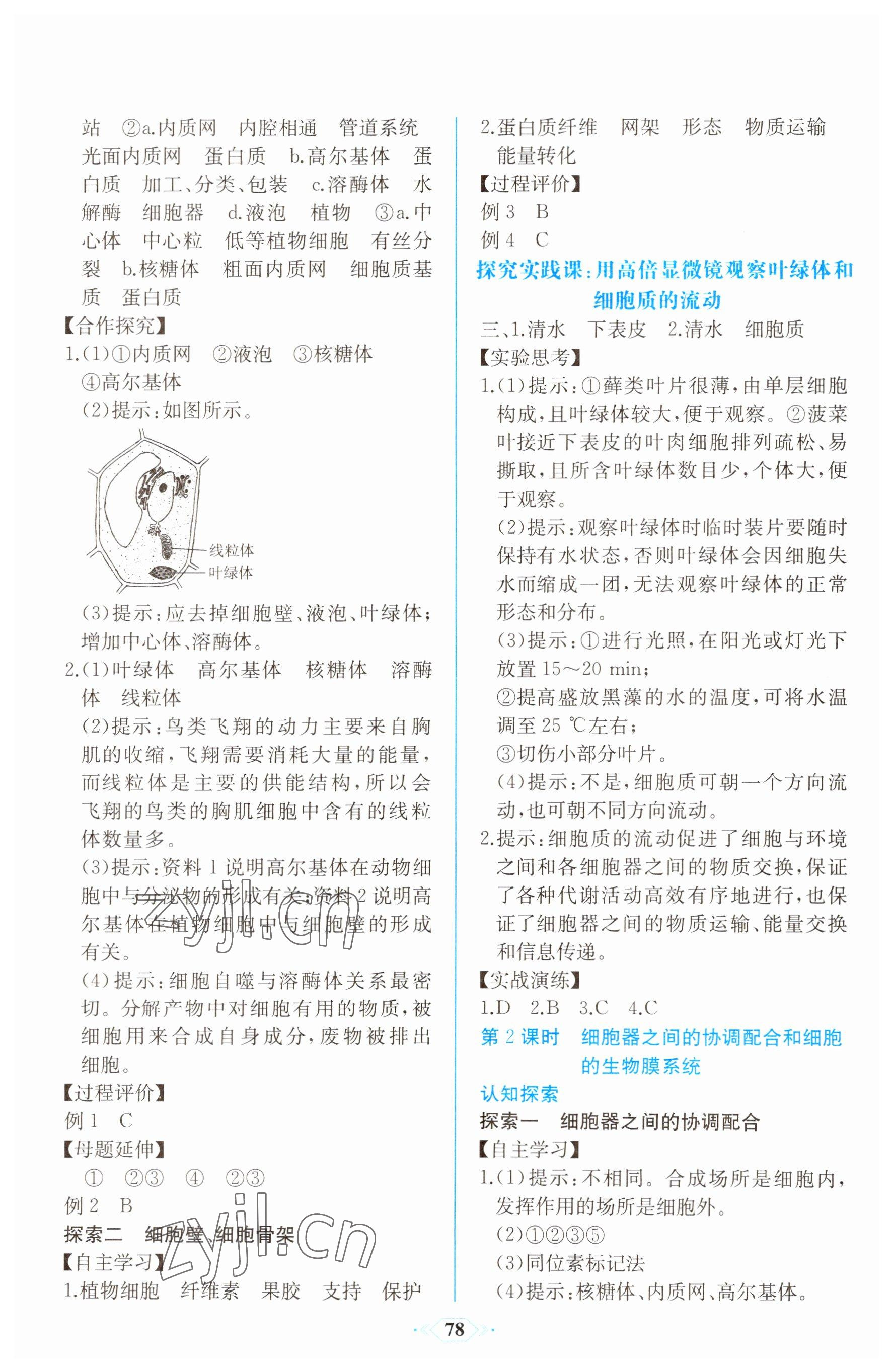 2022年新课程学习评价方案课时练高中生物必修1人教版 参考答案第8页