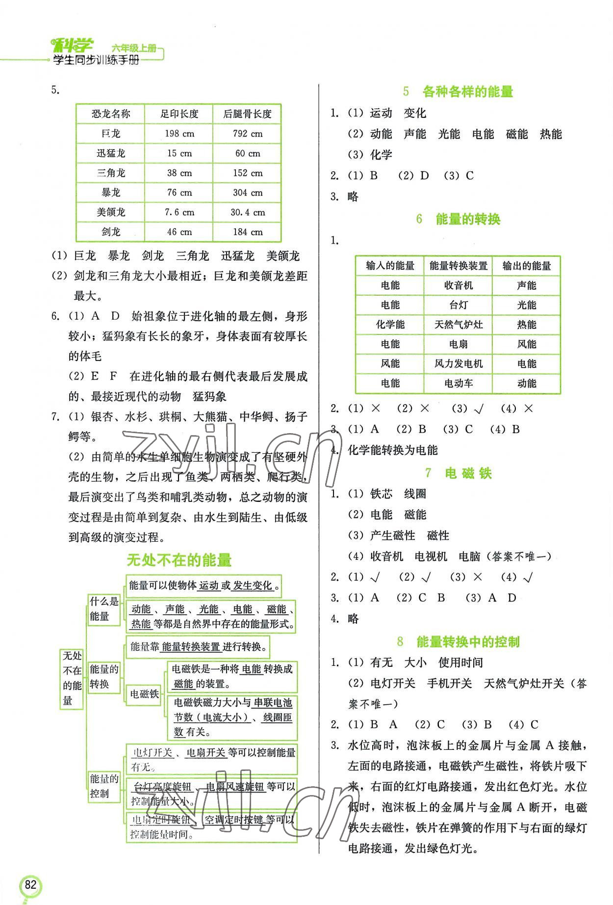 2022年學生同步訓練手冊六年級科學上冊人教版 參考答案第2頁