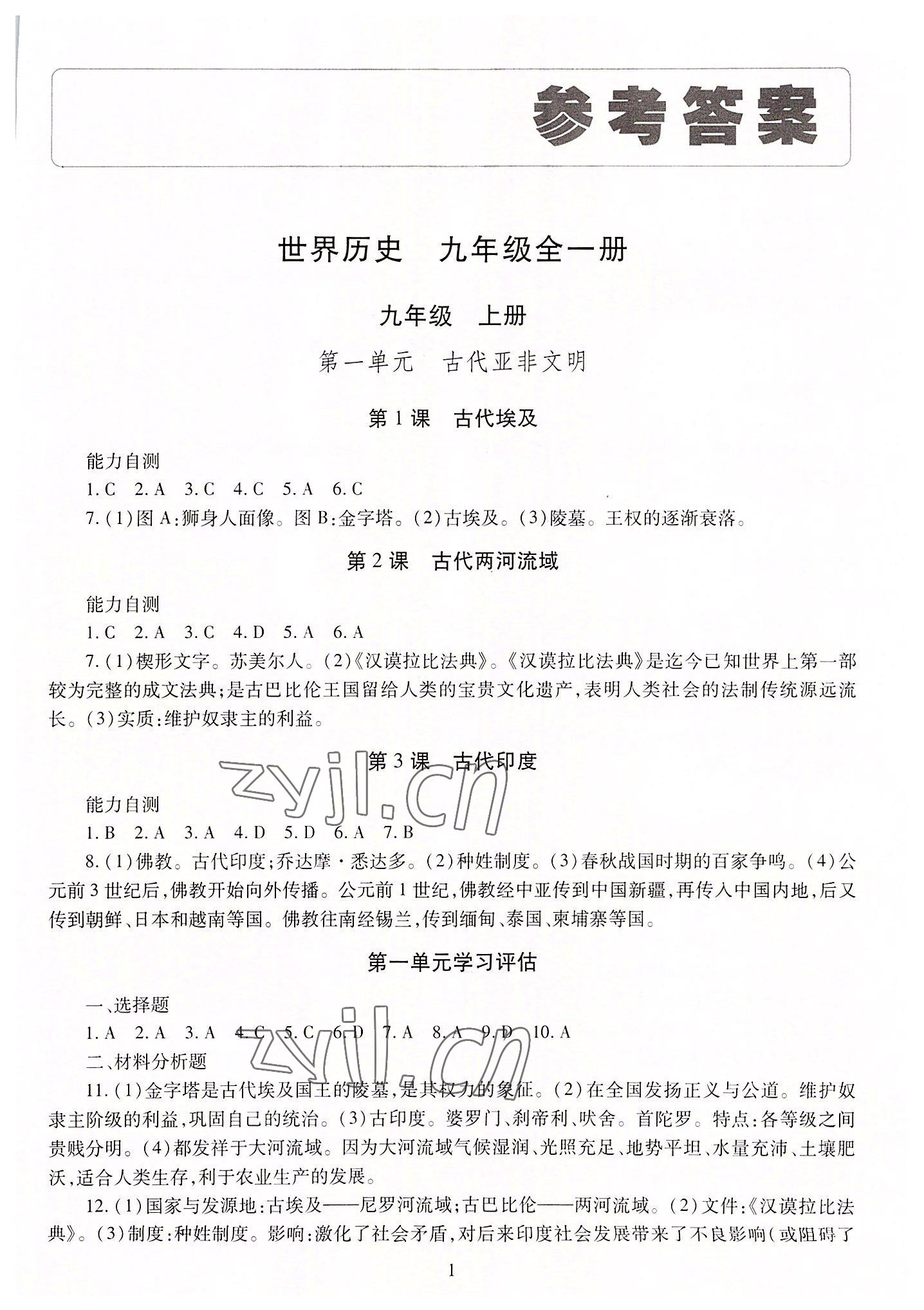 2022年智慧學(xué)習導(dǎo)學(xué)練明天出版社九年級歷史全一冊人教版 第1頁